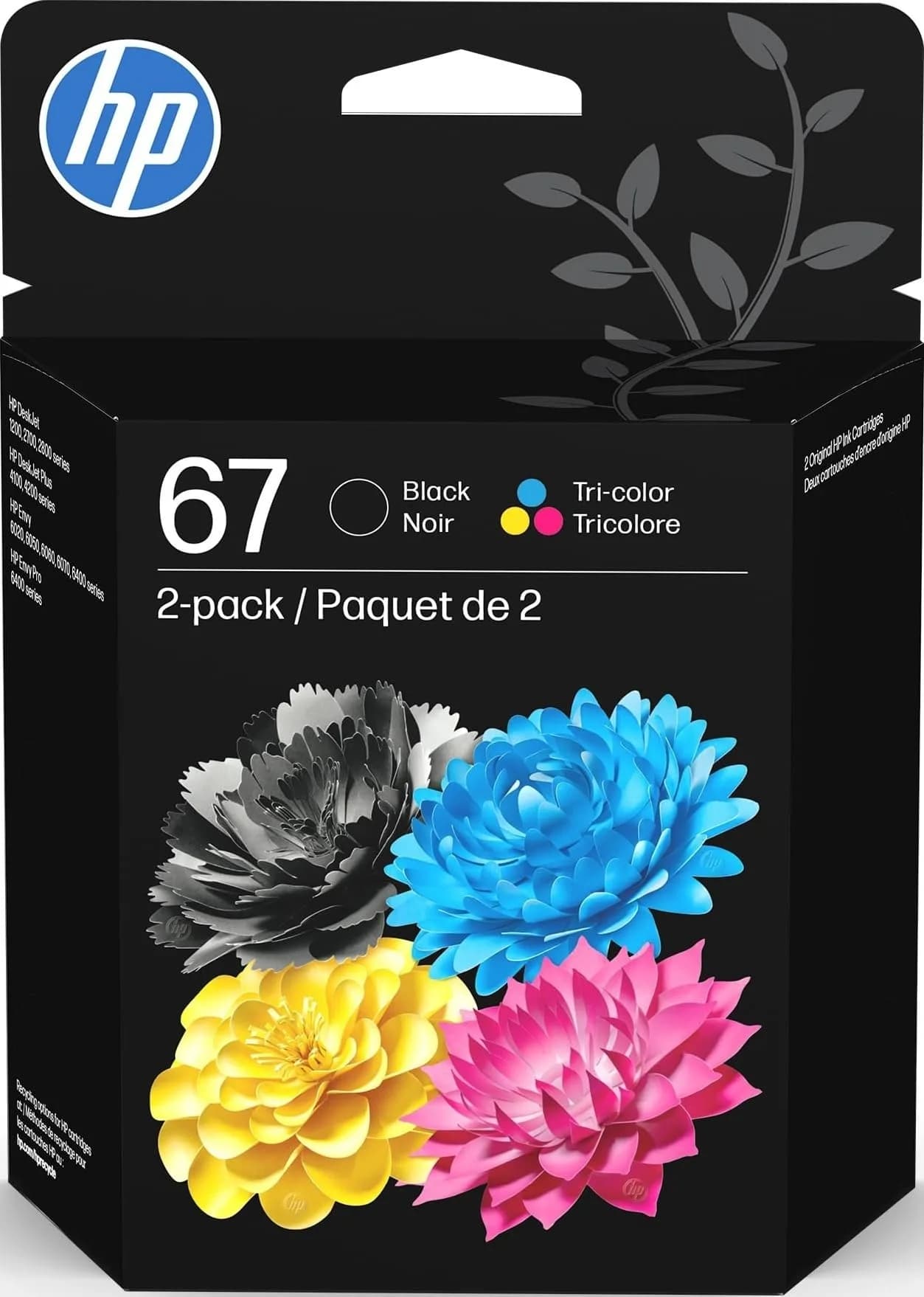 HP 67 Black/Tri-Color Ink Cartridges (2-Pack) | Fade-Resistant Documents & Brilliant Images - main product image