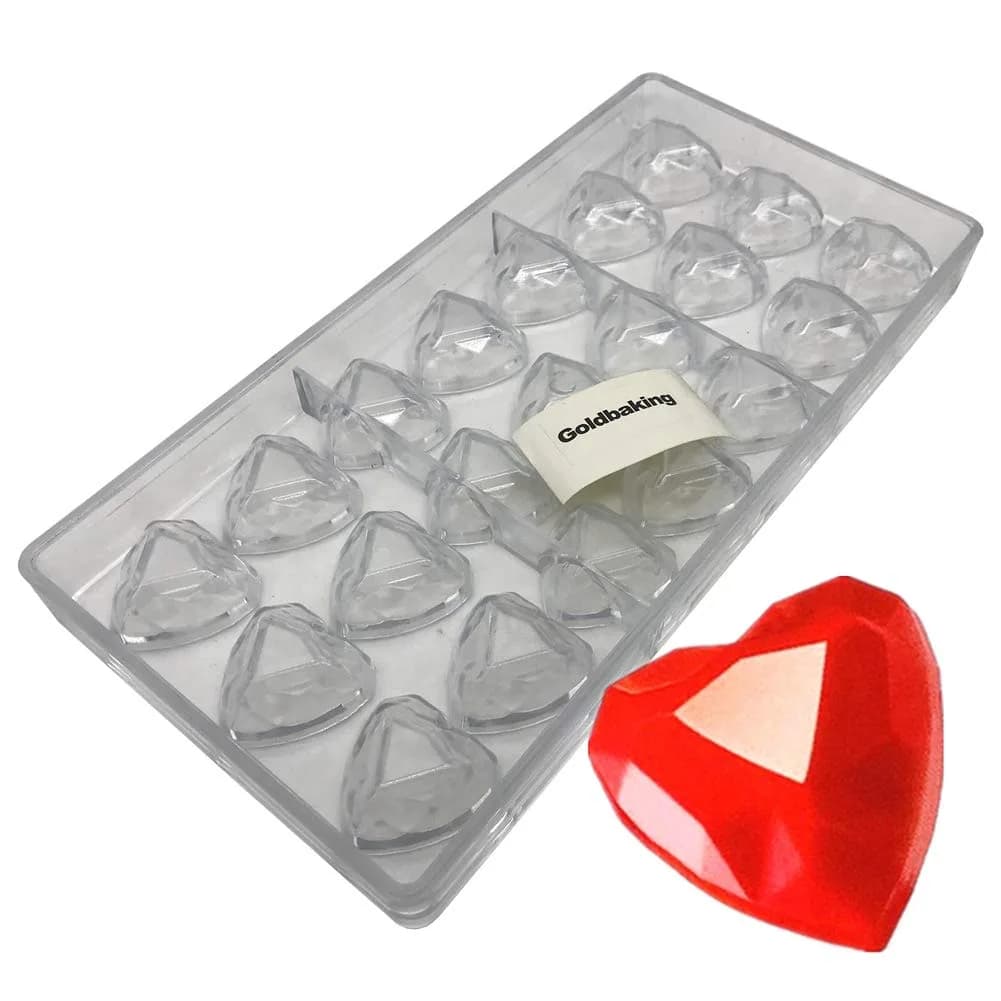 Goldbaking Diamond Heart Chocolate Mold Polycarbonate Candy Tray | 21 Cavities, 16.15ml Each - main product image