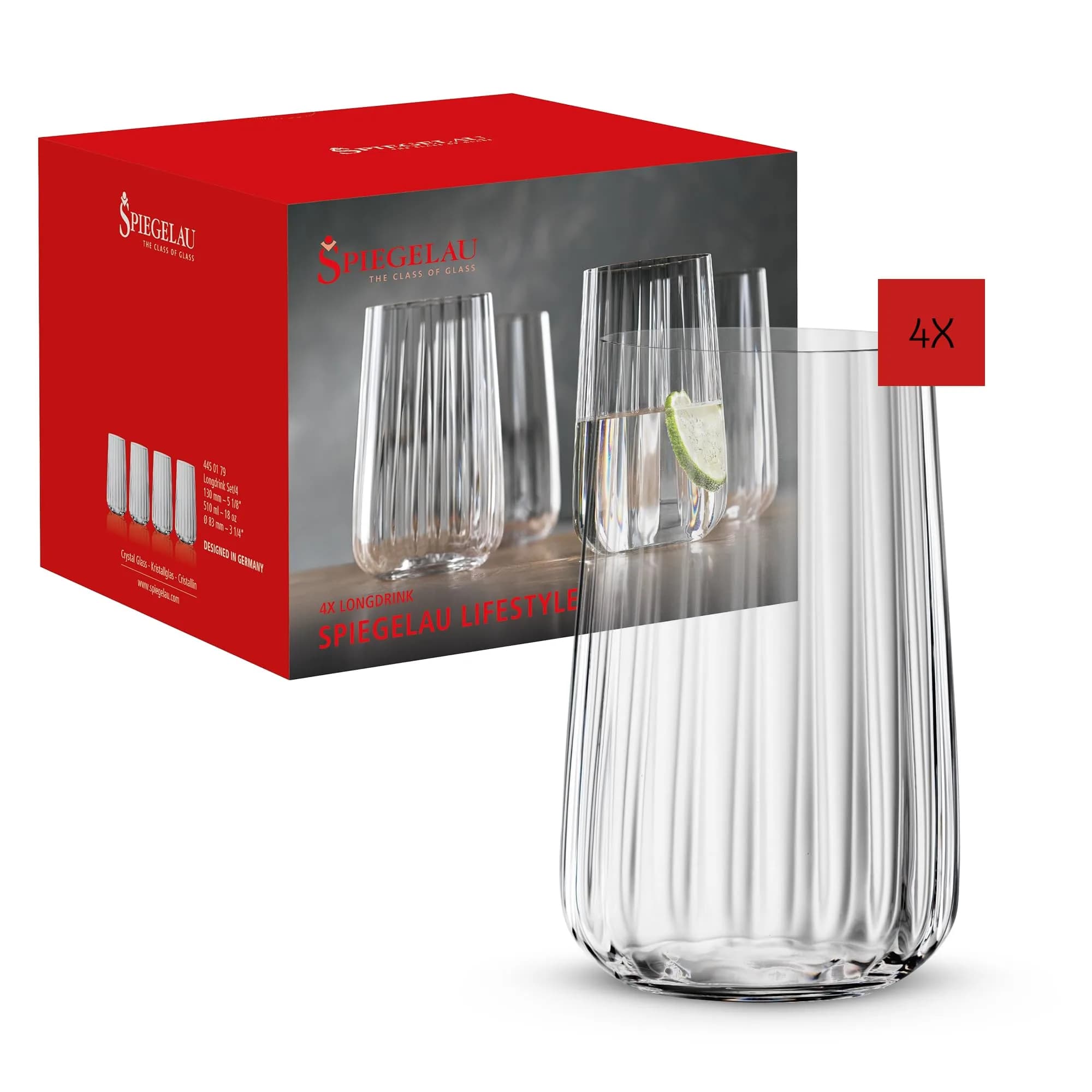 Spiegelau Lifestyle Longdrink Tumblers, Set of 4, 17 oz | European-Made Lead-Free Crystal