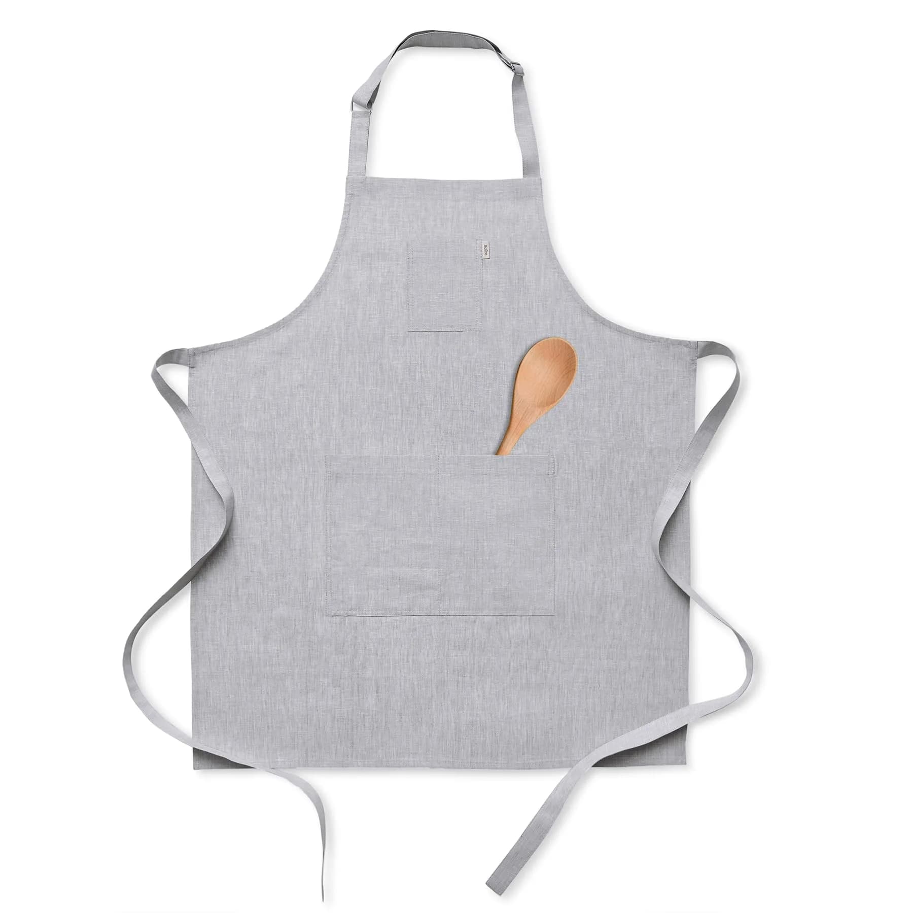 Solino Home 100% Linen Apron Light Grey | Classic Kitchen Apron 32 x 27 in