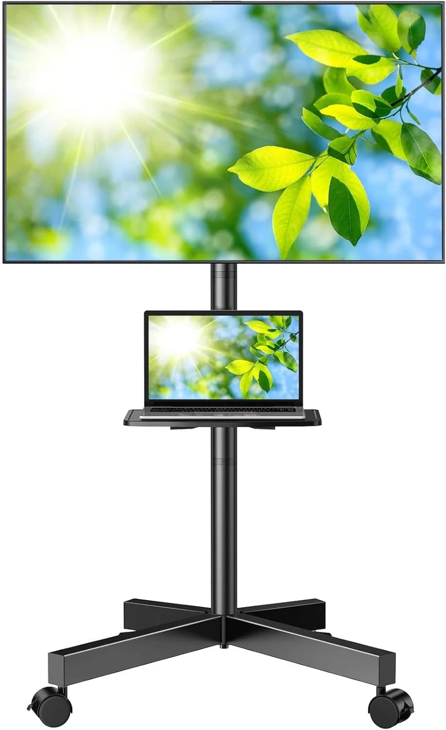 PERLESMITH Rolling TV Stand for 23-60 Inch LCD LED TVs | Supports 88Lbs, Tilt & Lock Wheels, Max VESA 400x400mm, Portable with Shelf - main product image