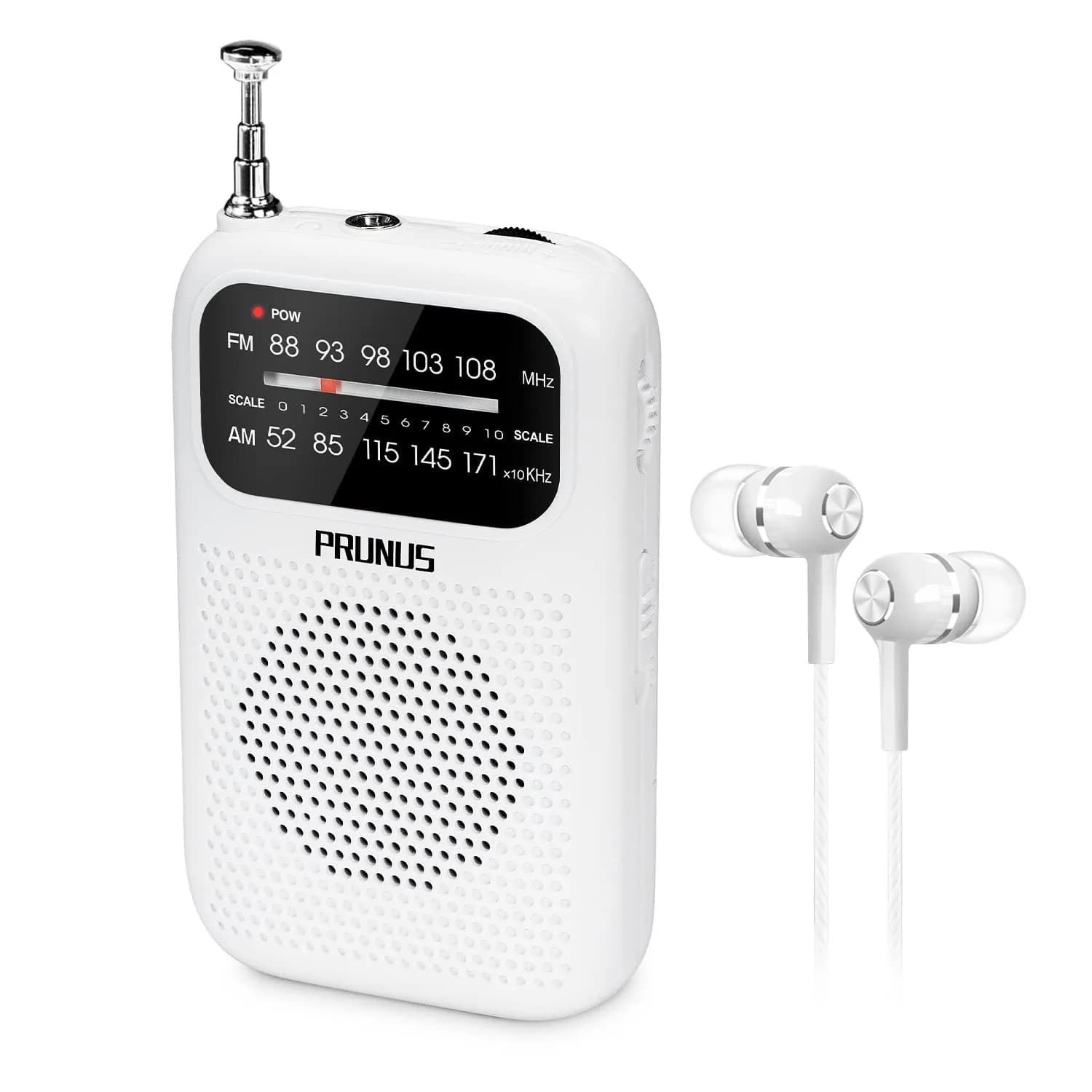 PRUNUS J-777 Pocket Radio Portable AM FM Small Personal Radio with Headphone & Speaker (White) - main product image