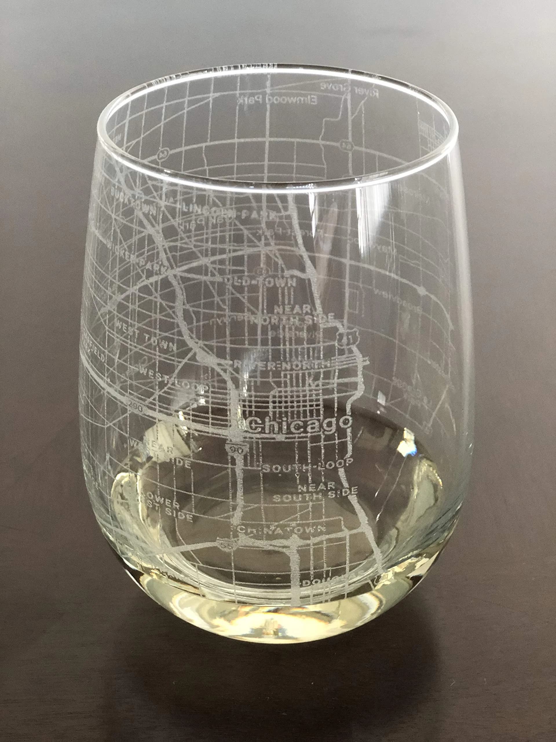Or Something Stemless 17oz Wine Glass Urban City Map Chicago Illinois | Dishwasher Safe, Made in USA