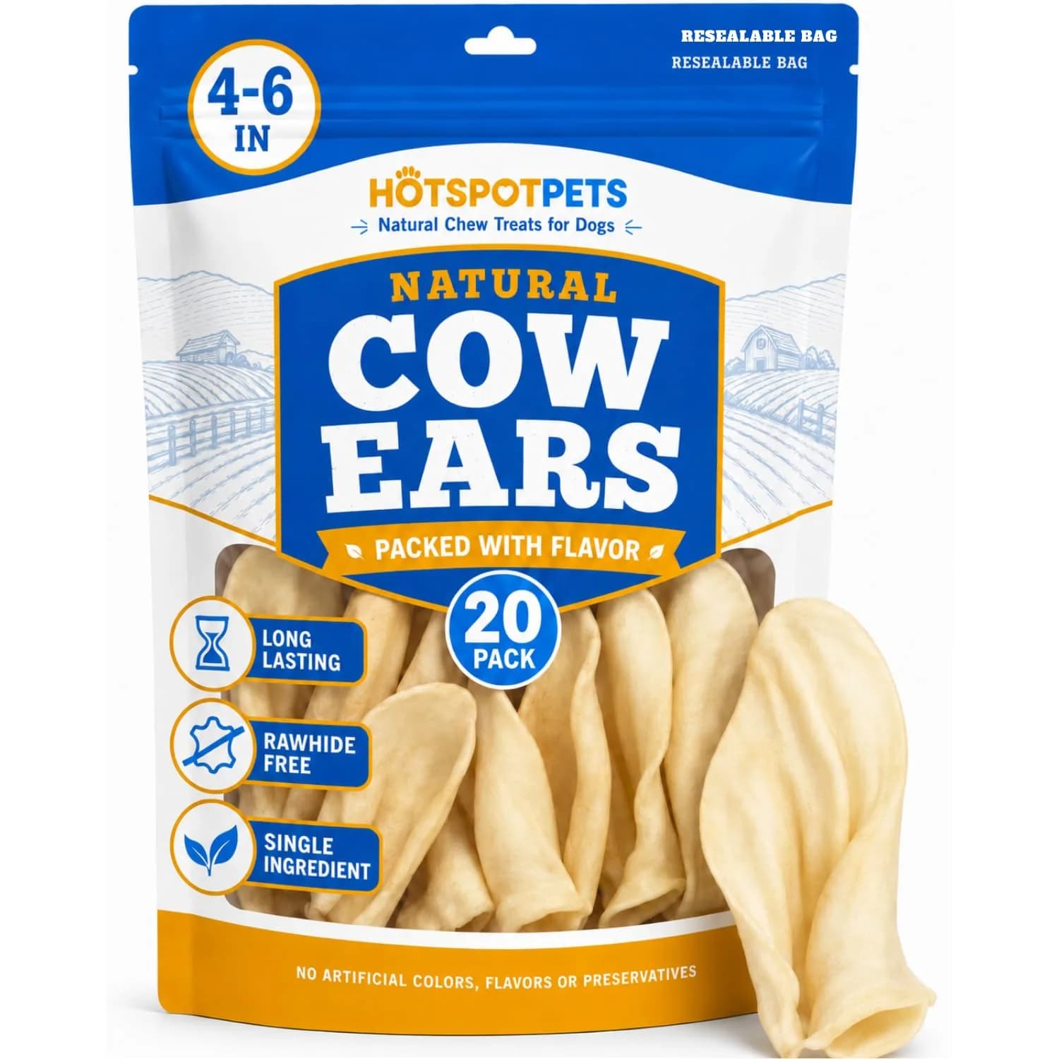 hotspot pets All-Natural Cow Ears Dog Chews (20 Pack) | Long-Lasting, Digestible, Healthy Teeth & Gums