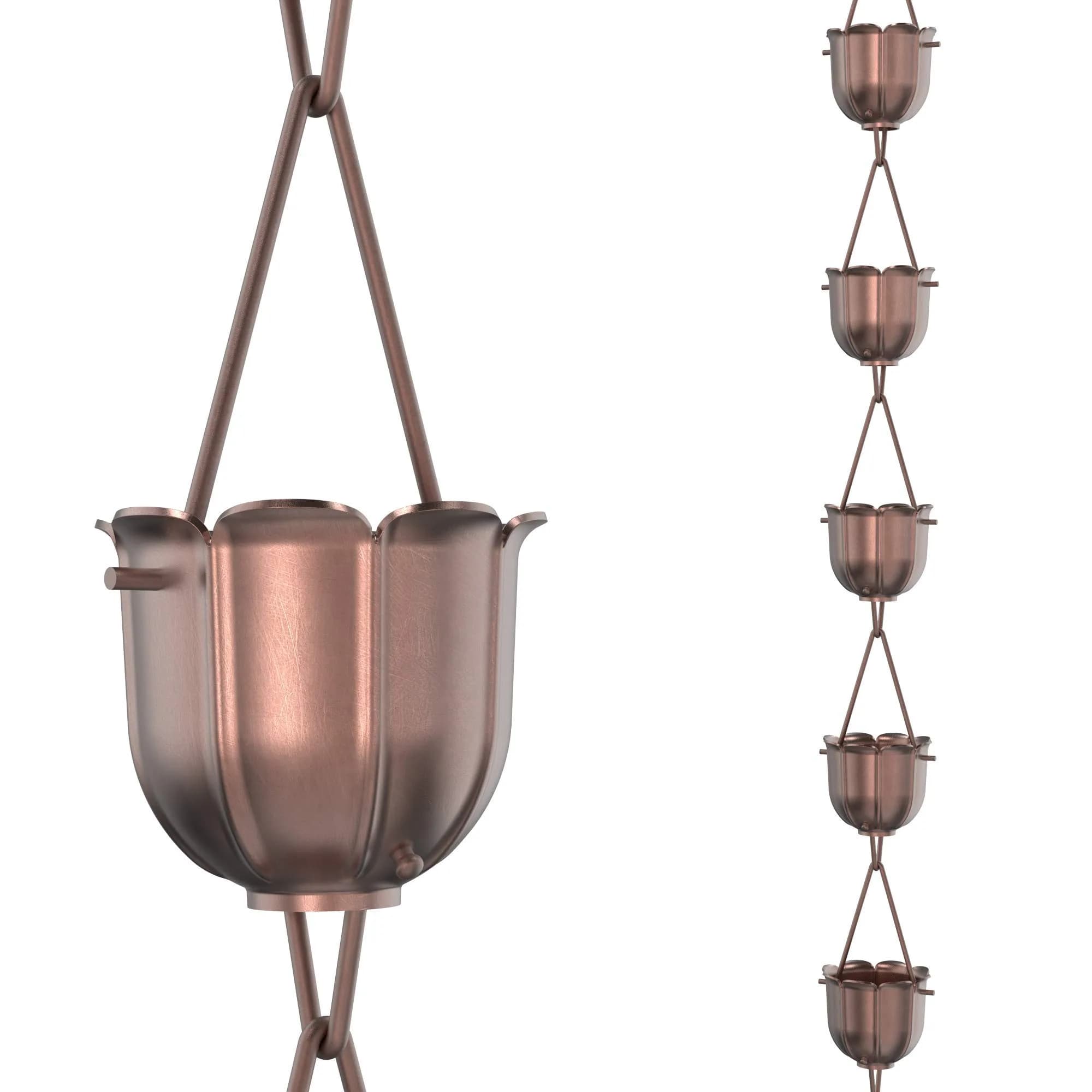 Rain Chains Direct Flutes Rain Chain 8.5 ft | Pure Solid Copper Outdoor Decor