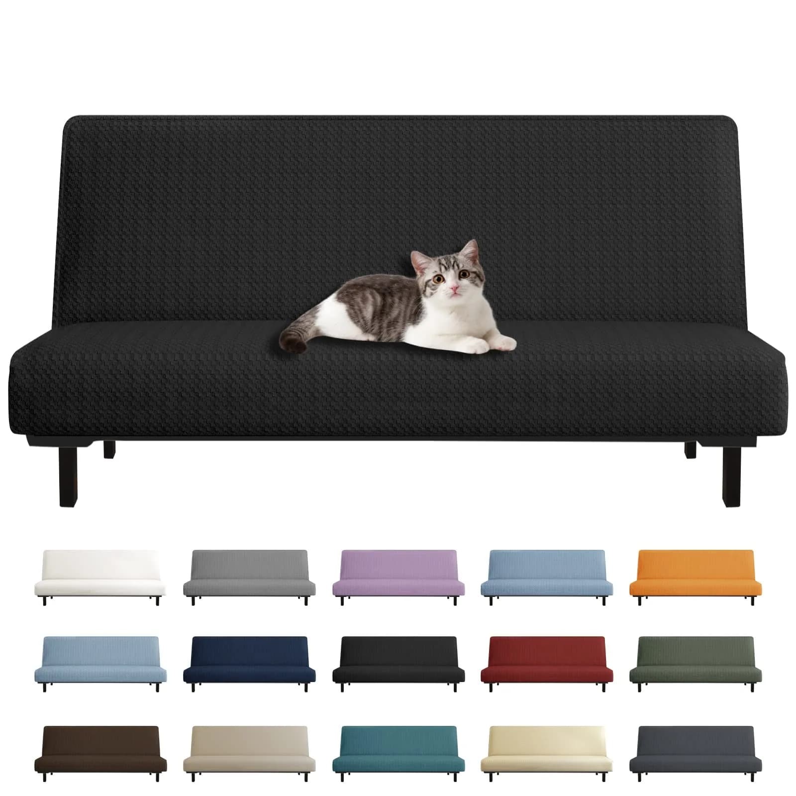 YEMYHOM Futon Cover Jacquard Design High Stretch Black | Modern Furniture Protector