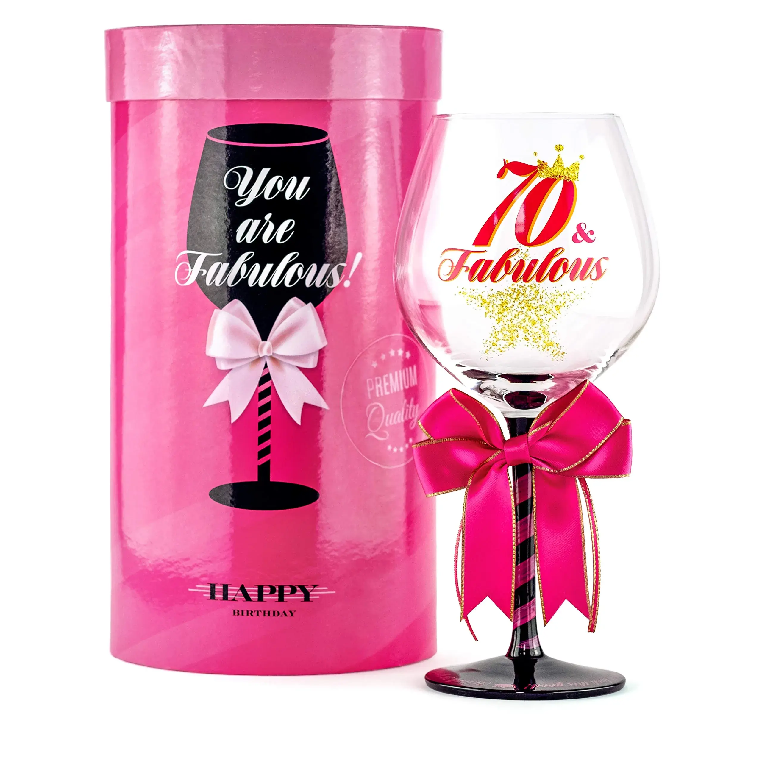 SAY HO UM 70 and Fabulous Birthday Wine Glass for Women | 23 oz, 8.8 Inch Tall | Perfect Gift for 70th Birthday