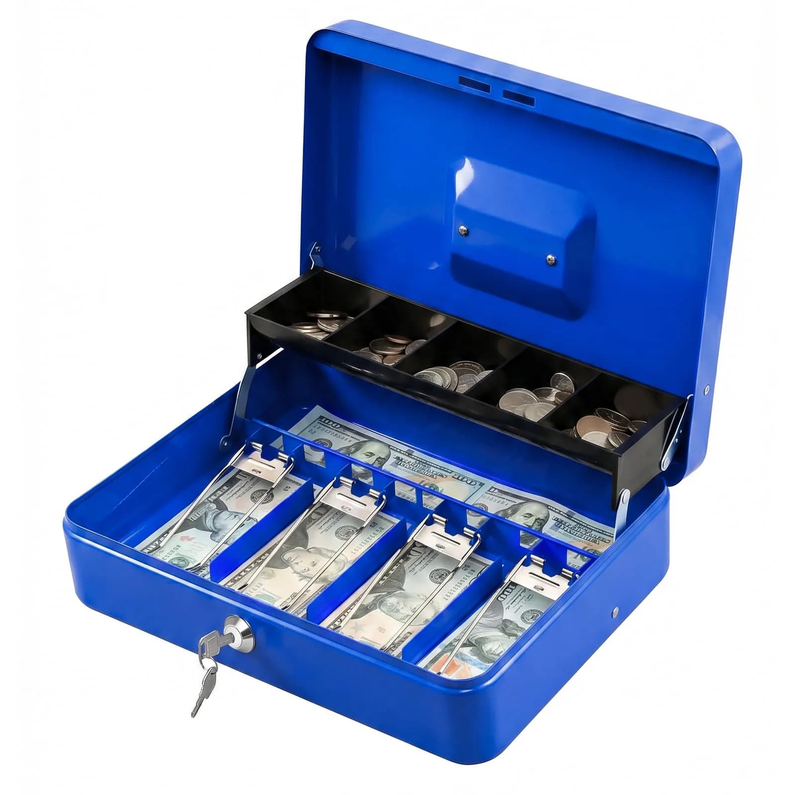 KYODOLED Locking Cash Box with Key, Blue XL Large (30cm x 24cm x 9cm) | Secure Storage for Valuables - main product image