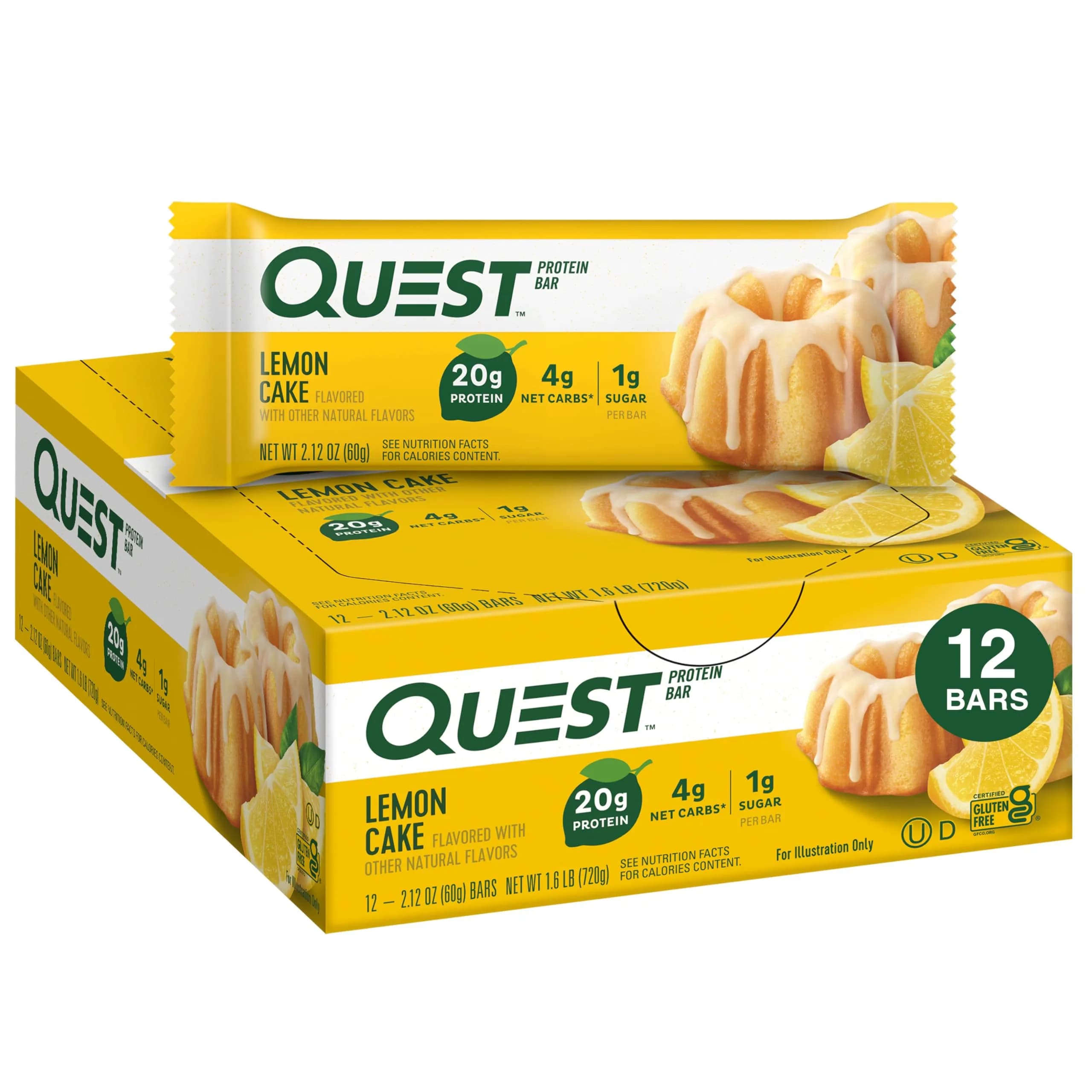 Quest Lemon Cake Protein Bars 12 Count | High Protein, Low Carb, Gluten Free, Keto Friendly - main product image
