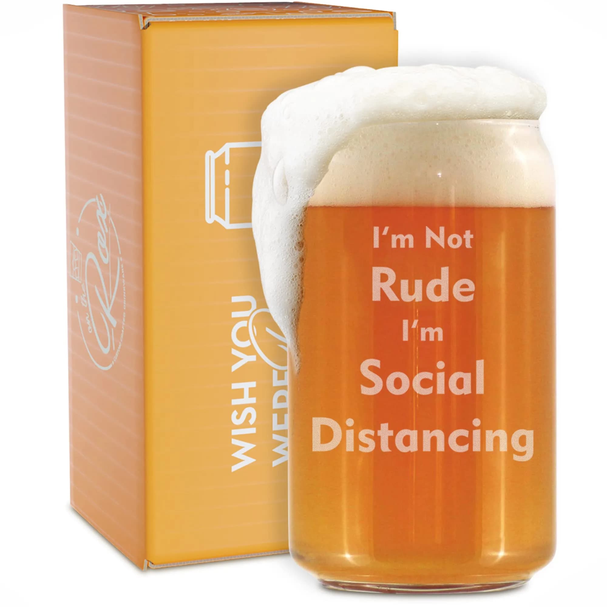 On The Rox Funny Beer Glass 16 Oz | Social Distancing Gag Gift for Men & Women