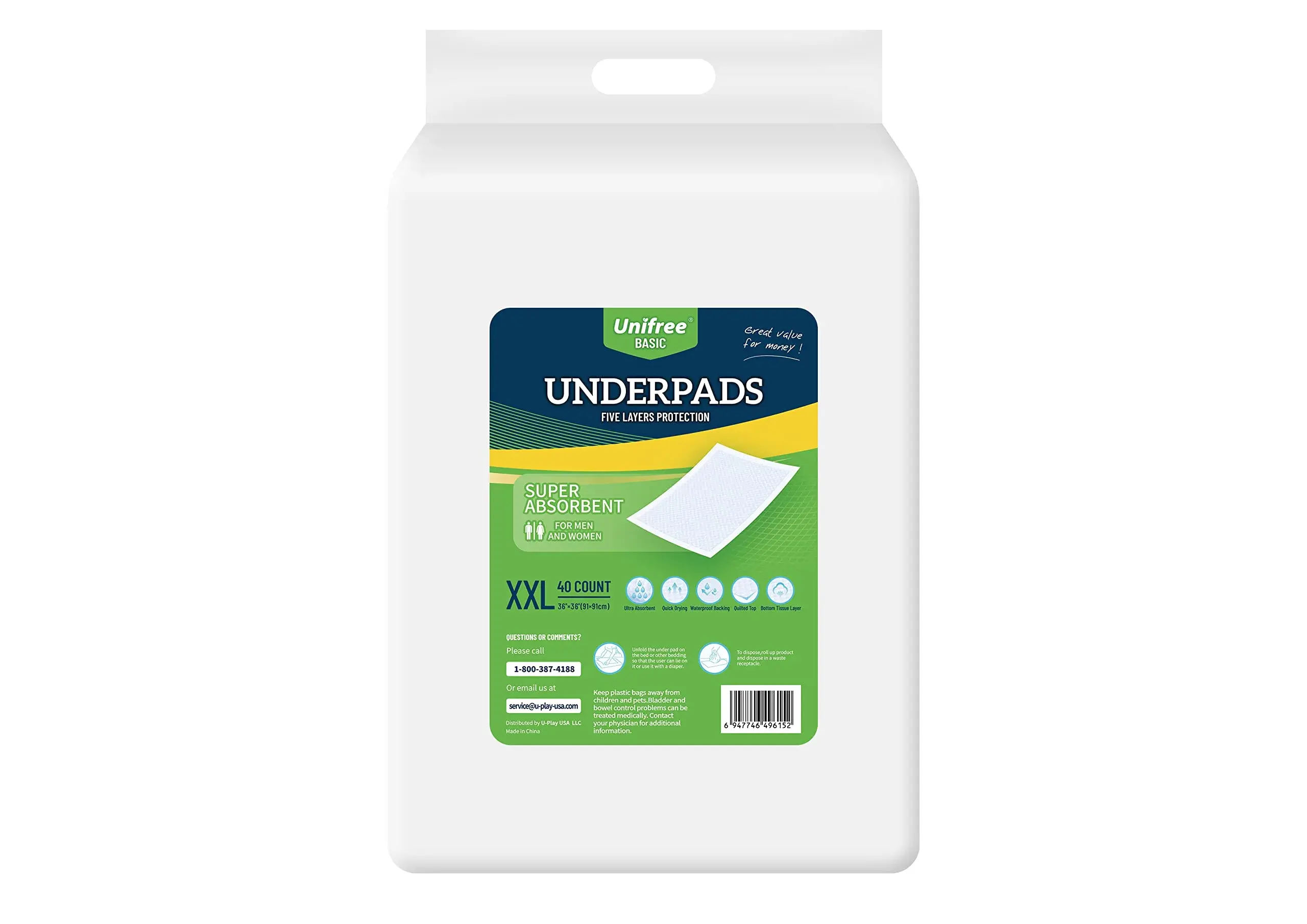 UNIFREE Disposable Underpads 36x36 Inch | Super Absorbent Bed & Incontinence Pad for Adults & Pets