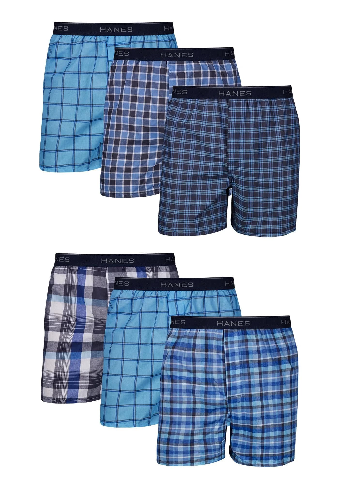 Hanes Men Tagless Boxers with Exposed Waistband, 6 Pack | Moisture-Wicking Cotton Blend, Assorted Colors
