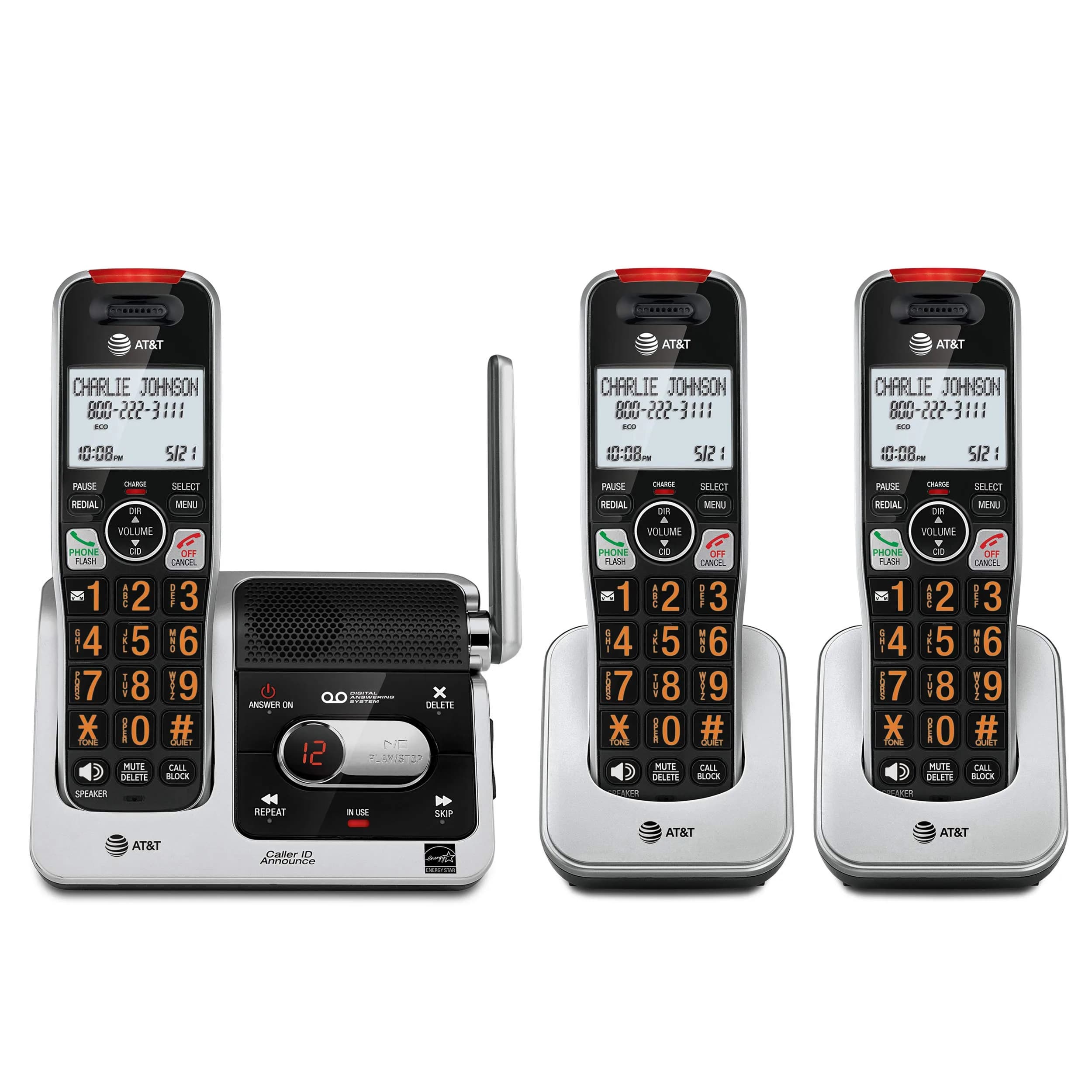 AT&T BL102-3 DECT 6.0 Cordless Landline Phone with Answering Machine, Call Blocking, Caller ID Announcer, Audio Assist, Intercom, 3 Handsets | Unsurpassed Range - main product image