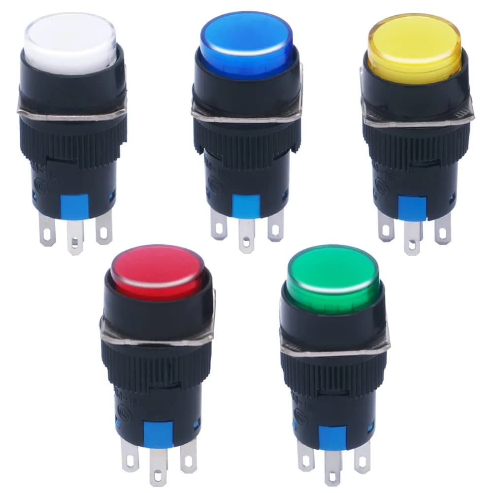 mxuteuk 16mm Momentary Push Button Switch with LED Light, 1NO 1NC SPDT, 5 Color Pack | Industrial Control Component - main product image