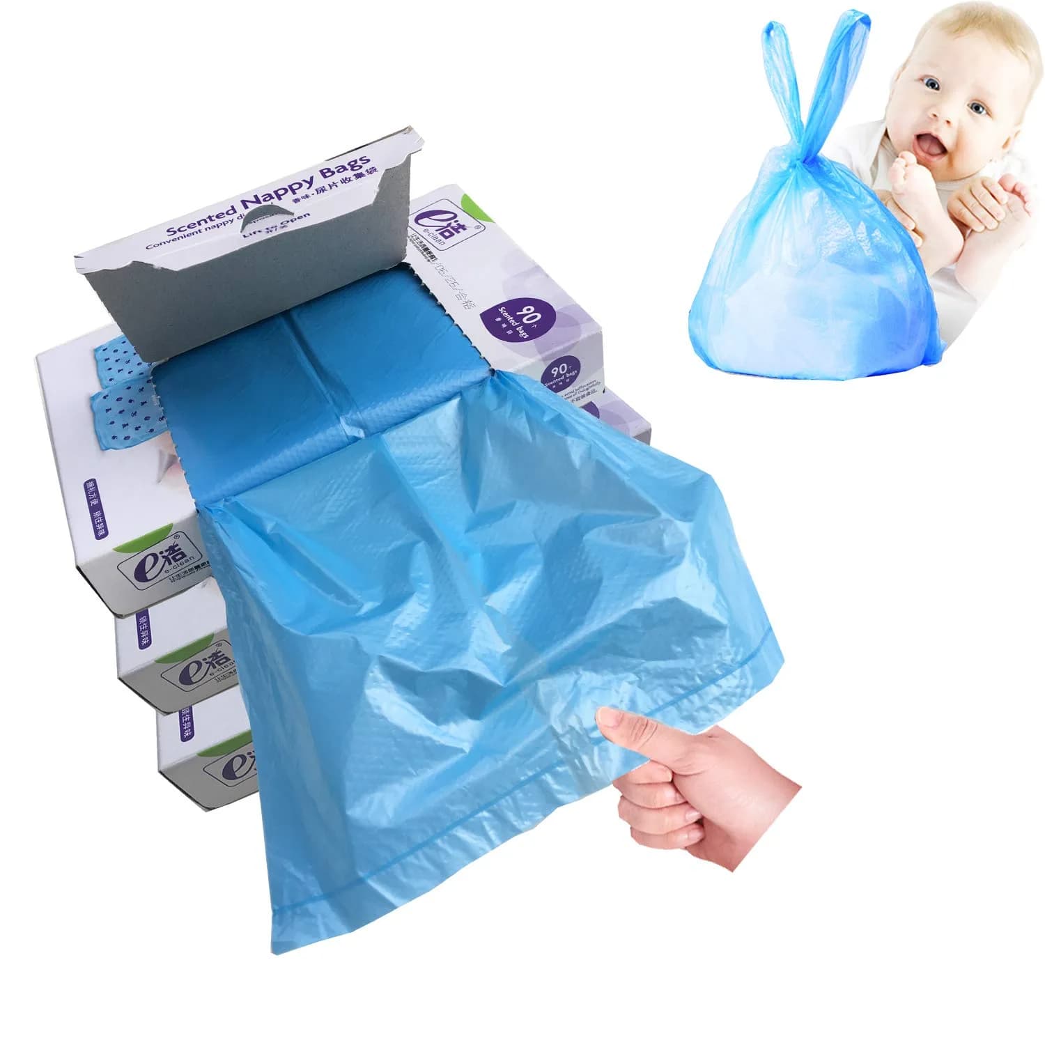 Dergik Baby Diaper Disposal Bags 270 | Odor Control, Light Baby Powder Scent, Easy Tie Handles - main product image