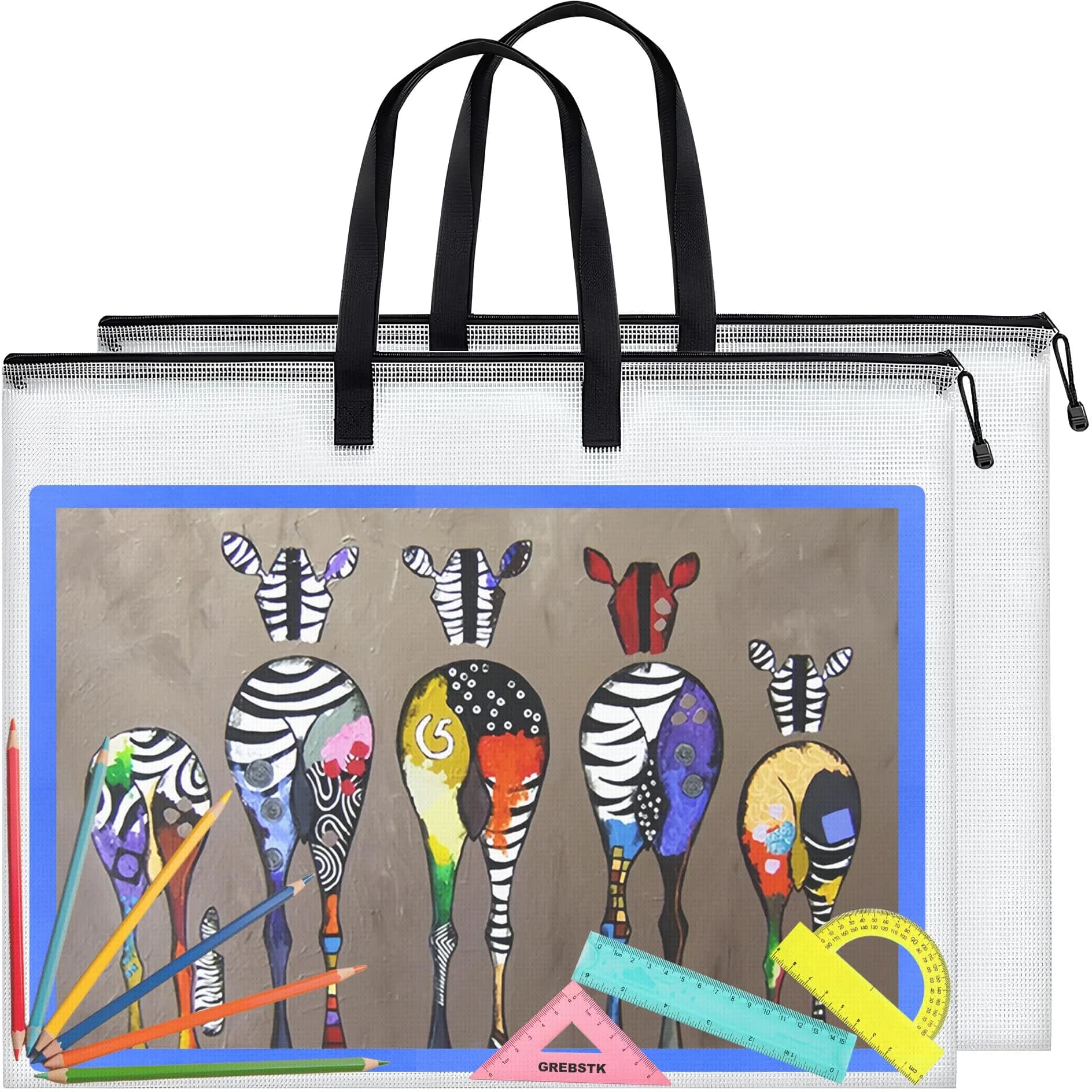 GREBSTK Art Portfolio Bag, 28x20 Inch, 2PCS Clear Poster Storage | Waterproof PVC & Nylon, Large Capacity