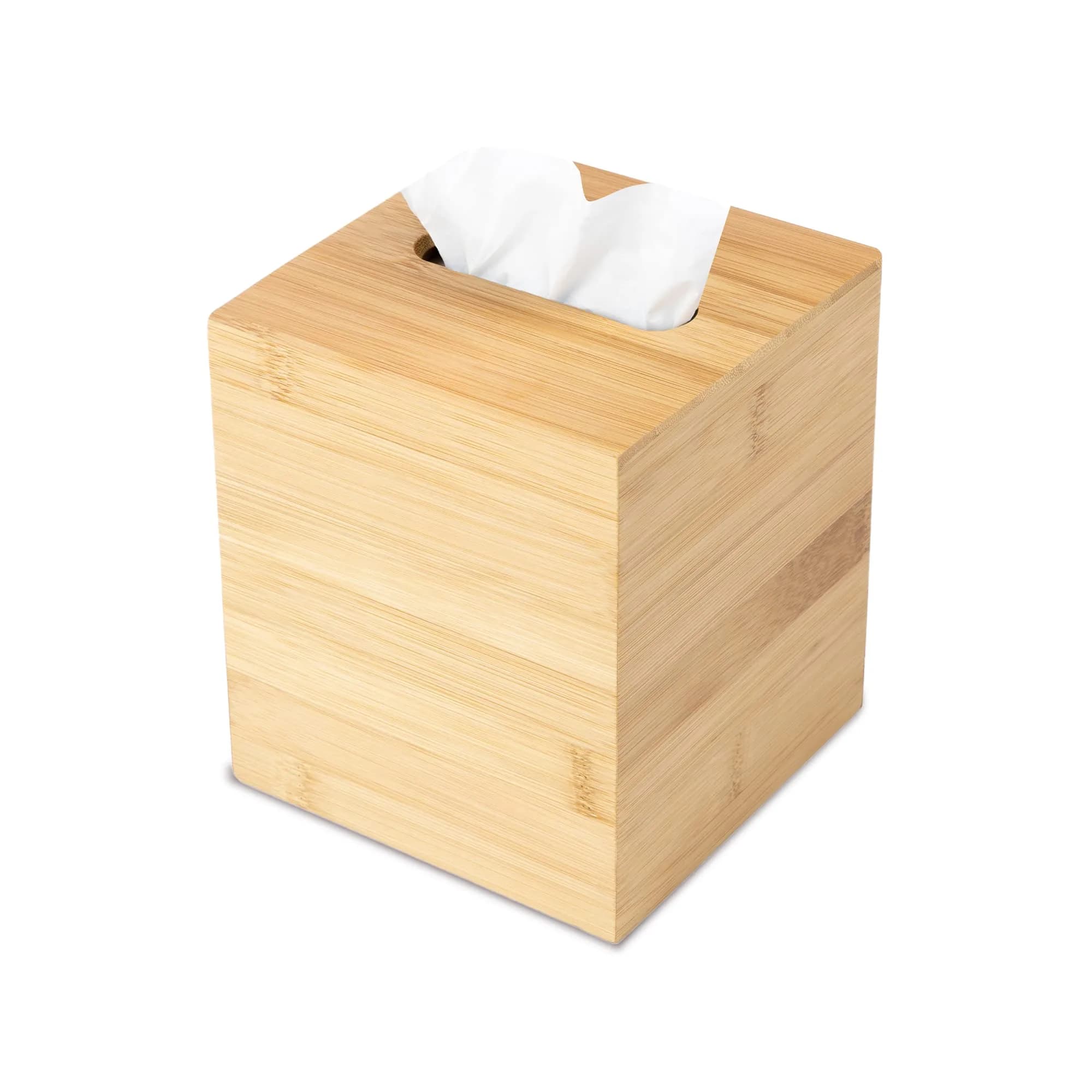 JUSK Design Tissue Box Holder - Modern, Minimalist, Durable Wooden Bamboo Square | Easy Refill - main product image