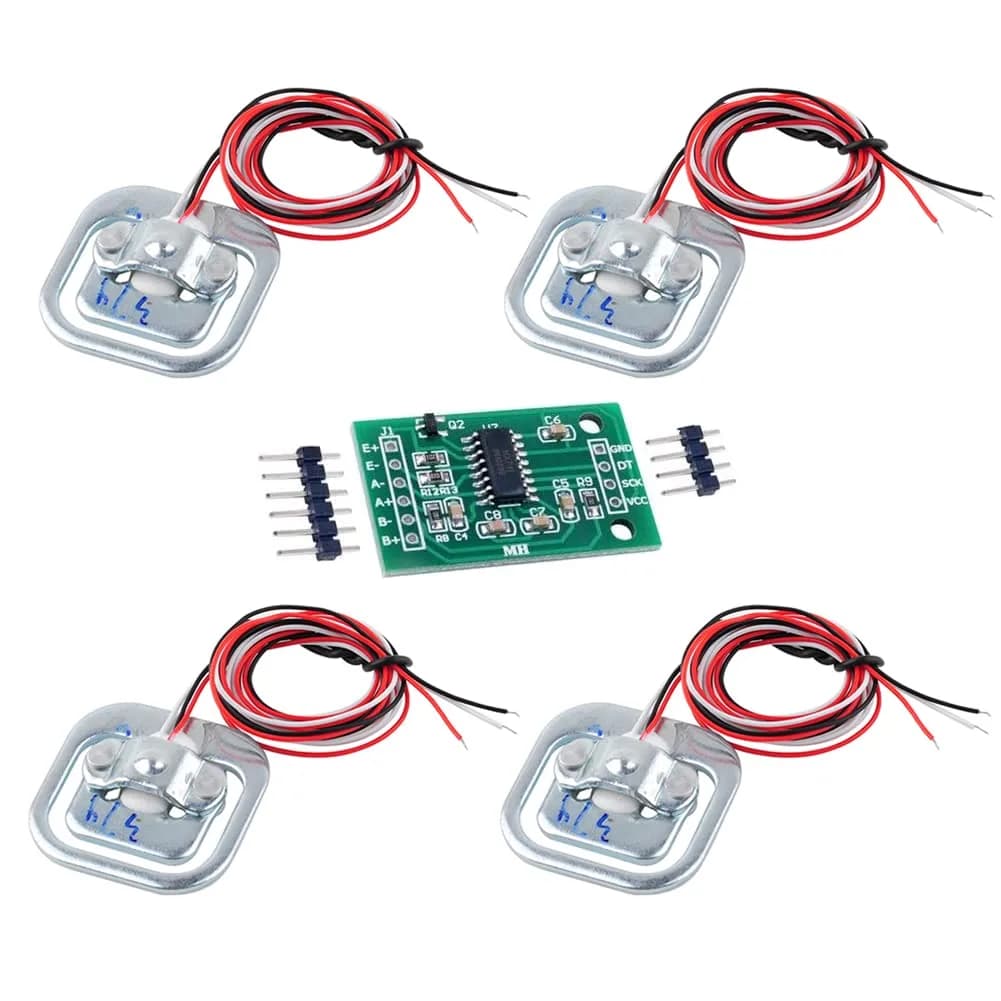 DIYmalls Load Cell 50kg Half Bridge Strain Gauge Weight Sensor HX711 Module | 4pcs Load Cell 50kg + 1pcs HX711 Module - main product image