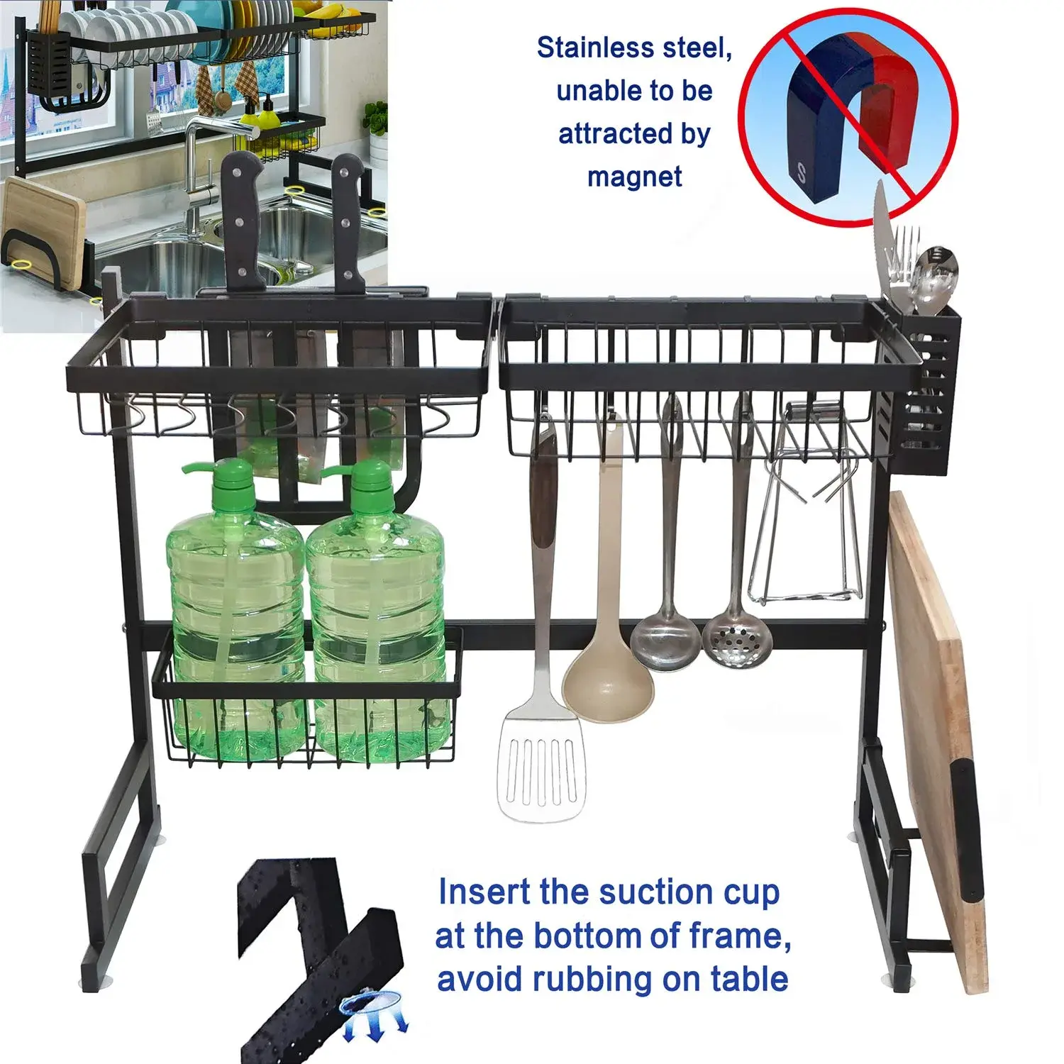 HTTMT Stainless Steel Dish Rack Over Sink W/Cutlery Holder 27.17in x 13in | Durable, Rust-Free Kitchen Organizer - main product image