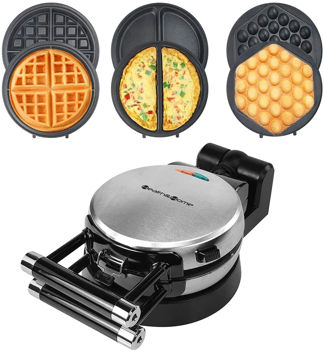 Health and Home 3-in-1 Waffle, Omelet, Egg Waffle Maker | 360° Rotating Belgian Nonstick Plates - main product image