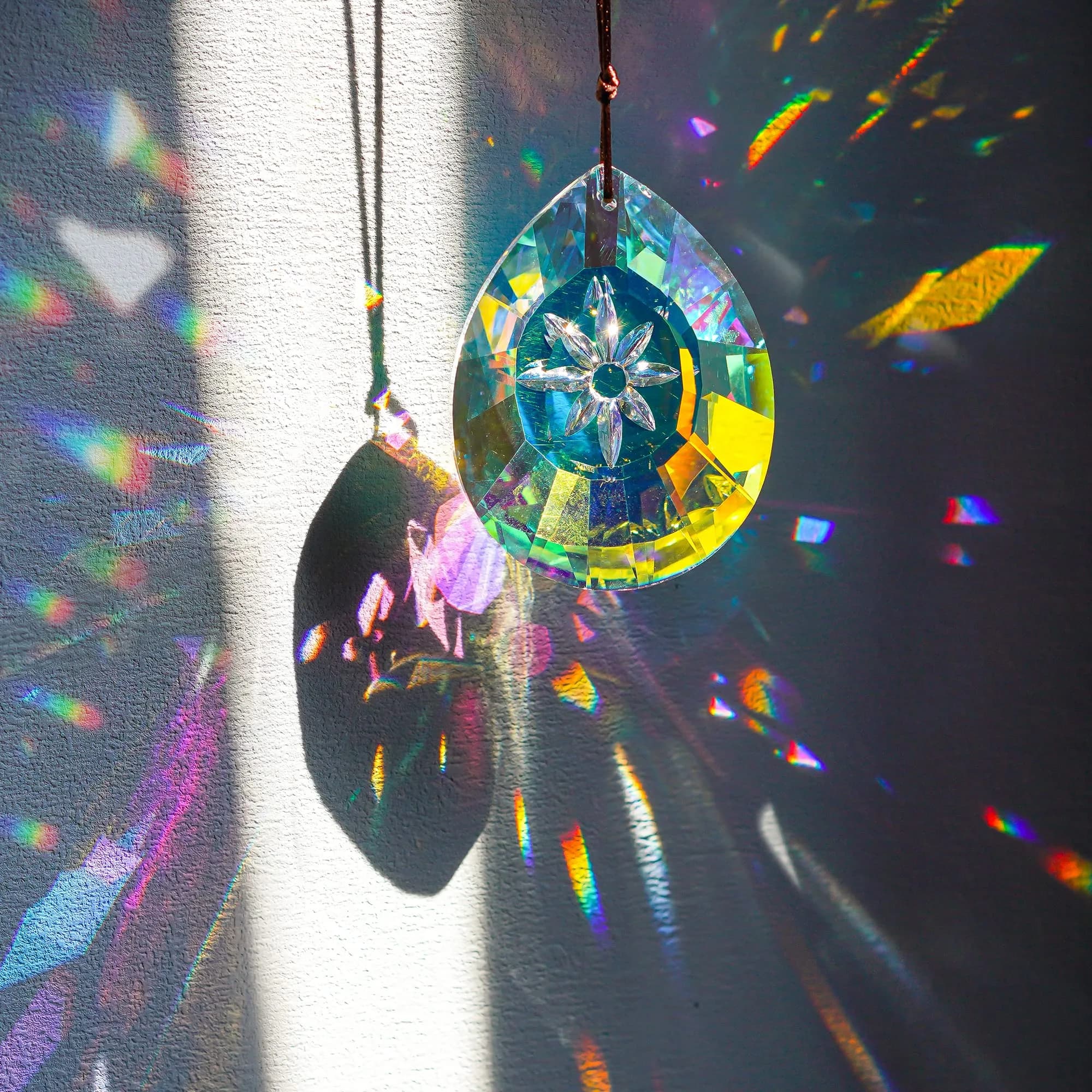 H&D HYALINE & DORA 76mm Crystal Glass Rainbow Suncatcher Drop Pendant Chandelier Lamp Decor | Striking Teardrop Pattern with Star Engraving