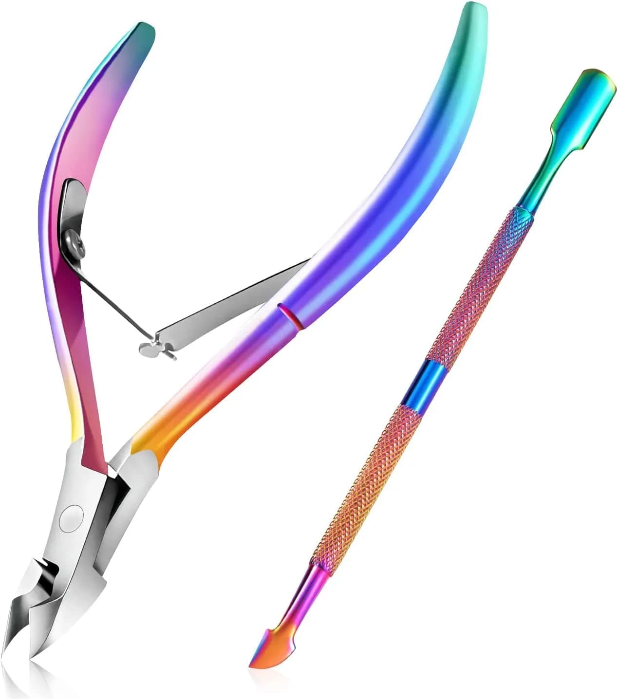 Easkep Cuticle Trimmer & Pusher Set | Rainbow Stainless Steel Manicure Tool | 2-Piece Set - main product image