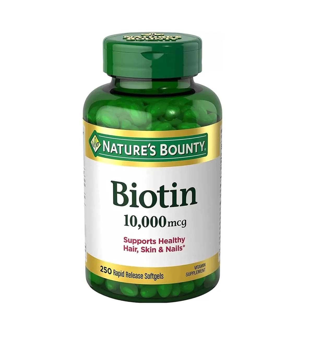 Nature's Bounty Biotin 10,000 mcg Rapid Release Softgels (250 Count) | Supports Hair, Skin & Nails - main product image