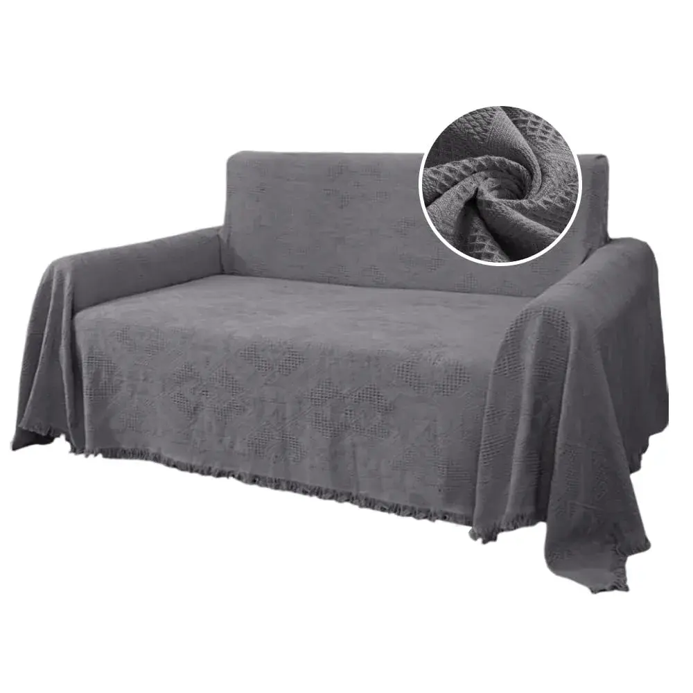 H.VERSAILTEX Cotton Sofa Cover Large | Thick Woven Jacquard with Tassels (71" x 102") - main product image