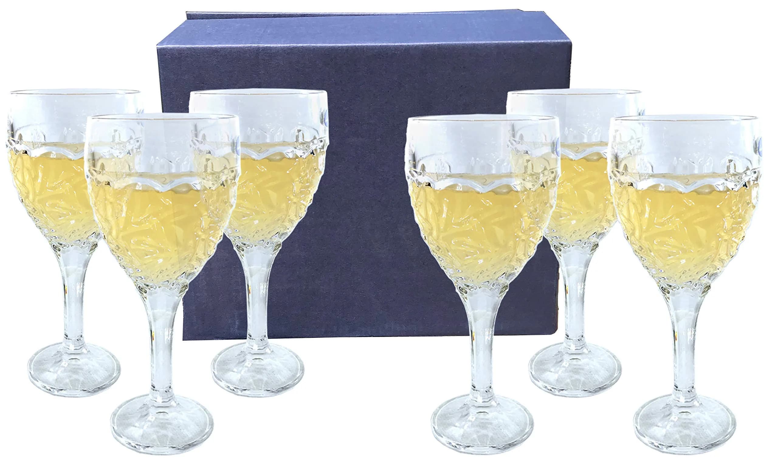 Amlong Crystal Engraved Cut Crystal Wine Glasses Set of 6 | 177ml (6 fl oz) Lead-Free Glassware - main product image