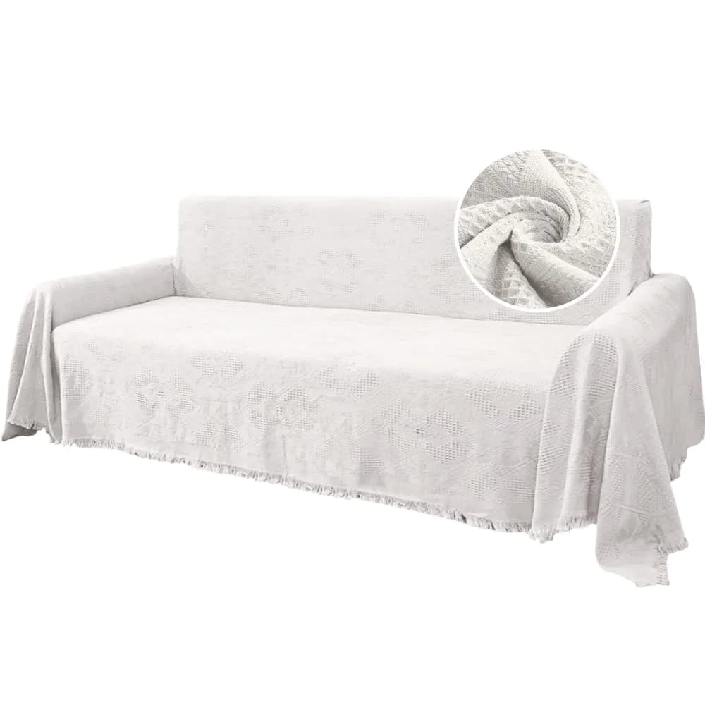 H.VERSAILTEX Cotton Jacquard Sofa Cover XX-Large 231cm (91") x 340cm (134") | Thick Woven Geometric Pattern with Tassels - main product image
