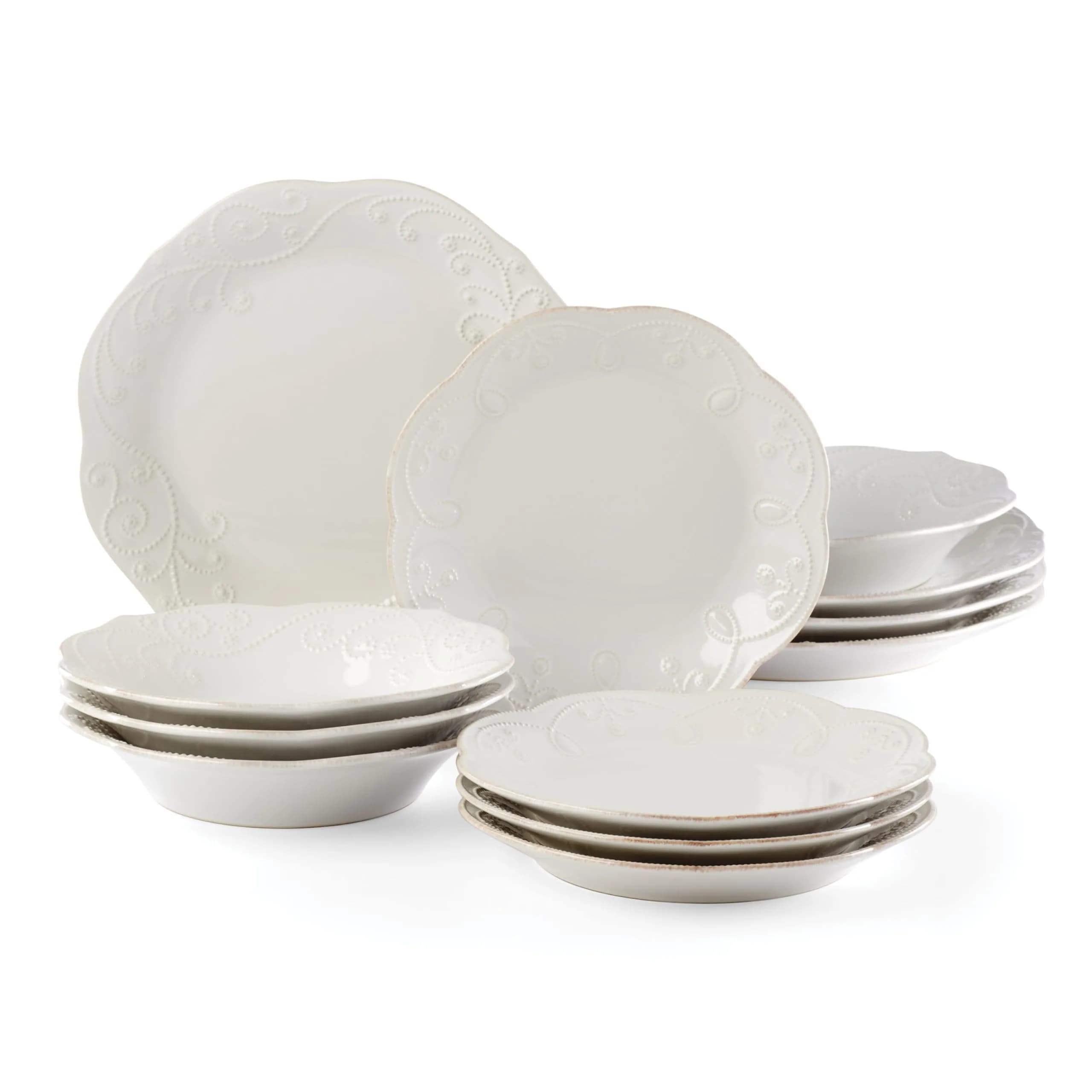 Lenox French Perle 12-Piece White Stoneware Dinnerware Set | Service for 4 - main product image
