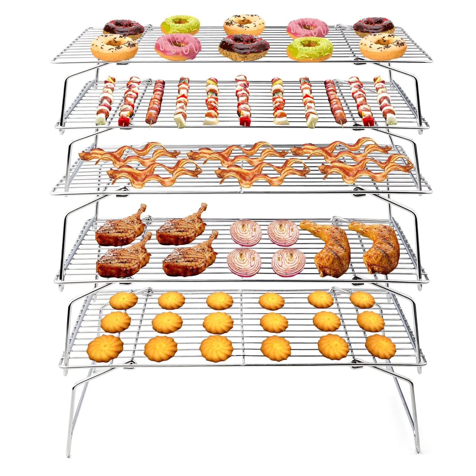 TeamFar Cooling Rack, 5-Tiers Stainless Steel Baking Cooling Wire Rack | Heavy Gauge, Stackable & Dishwasher Safe - main product image