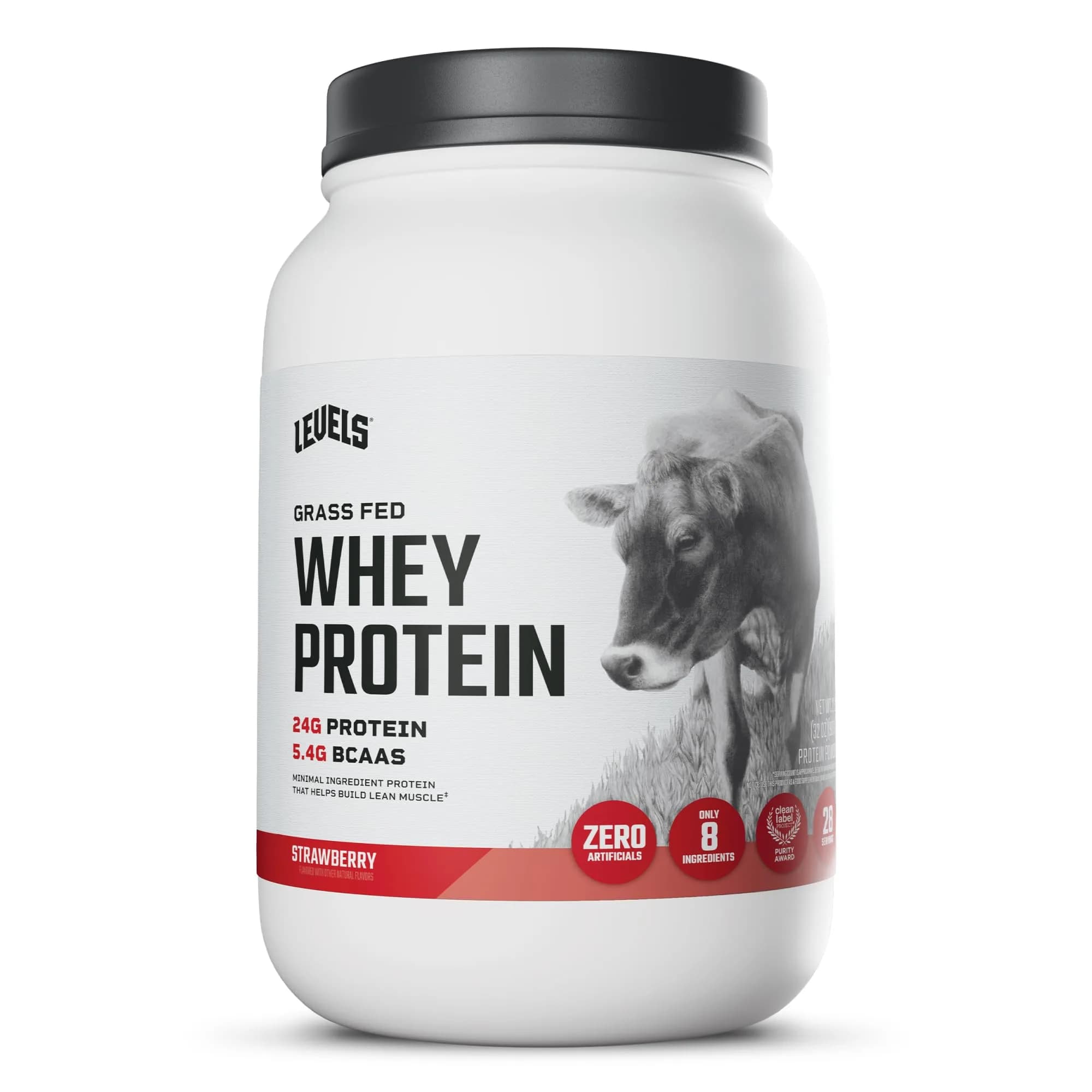 Levels Nutrition Strawberry Grass Fed Whey Protein Powder 2lb | 24g Protein Per Scoop - main product image