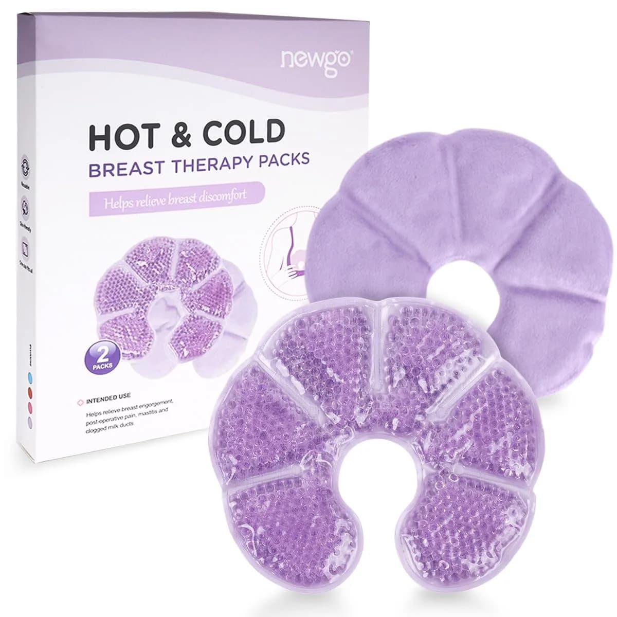 NEWGO Breast Ice Pack Hot/Cold Therapy 2 Pack | Flexible Gel Pad for Nursing & Post-Surgery Comfort - main product image