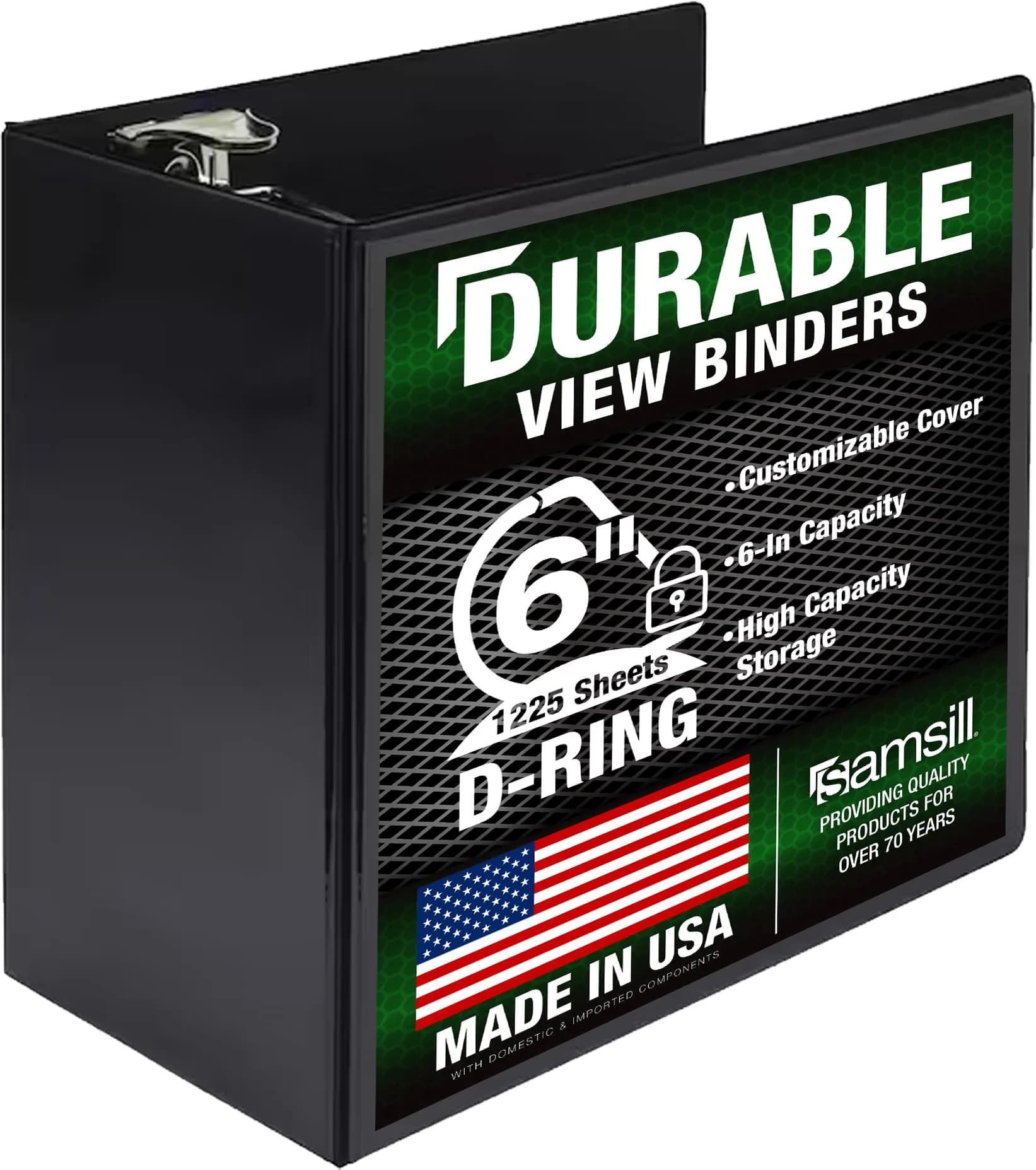 Samsill 15.2cm (6 Inch) 3 Ring Binder, Locking D Ring Binder, Clear View Cover, Black | Holds 1225 Pages - main product image