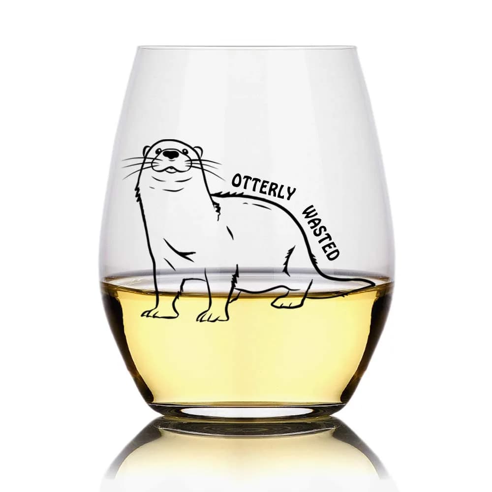 Perfectinsoy Otterly Wasted 15 oz Stemless Wine Glass | Funny Otter Gift for Drinkers