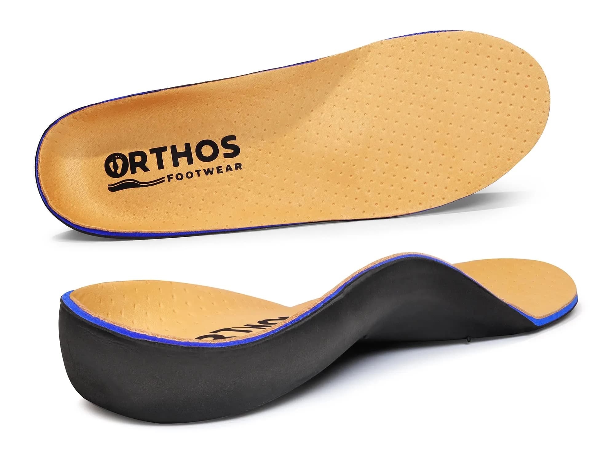 ORTHOS Footwear Orthotic Insoles Tan Leather | Impact Absorption & Adjustable Arch Support (70-120 chars)