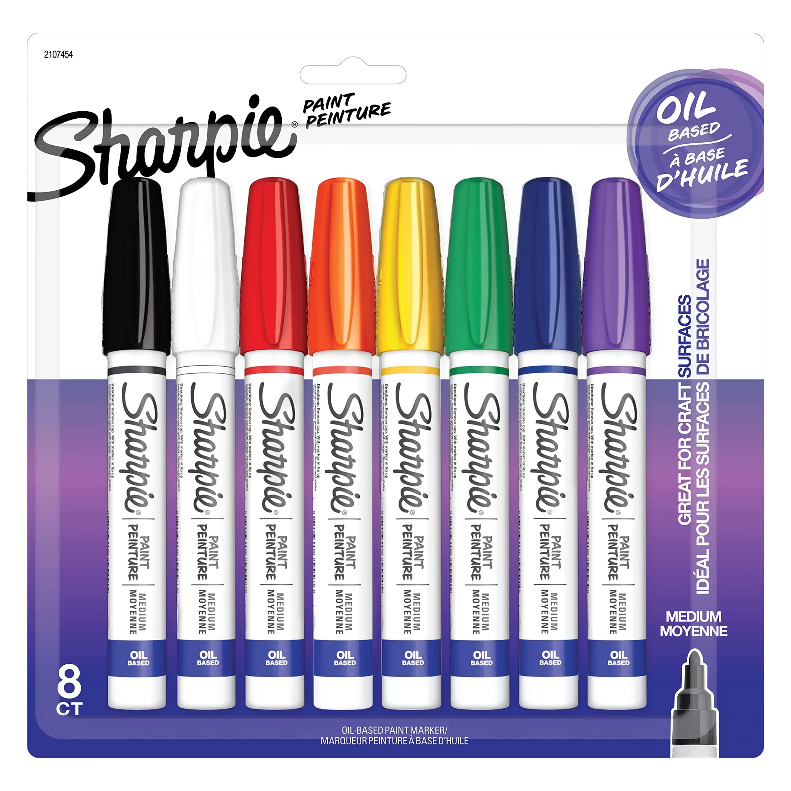 Sharpie Oil-Based Paint Markers, Medium Point, Assorted Colors, 8 Count | Permanent, Waterproof, Fade-Resistant - main product image
