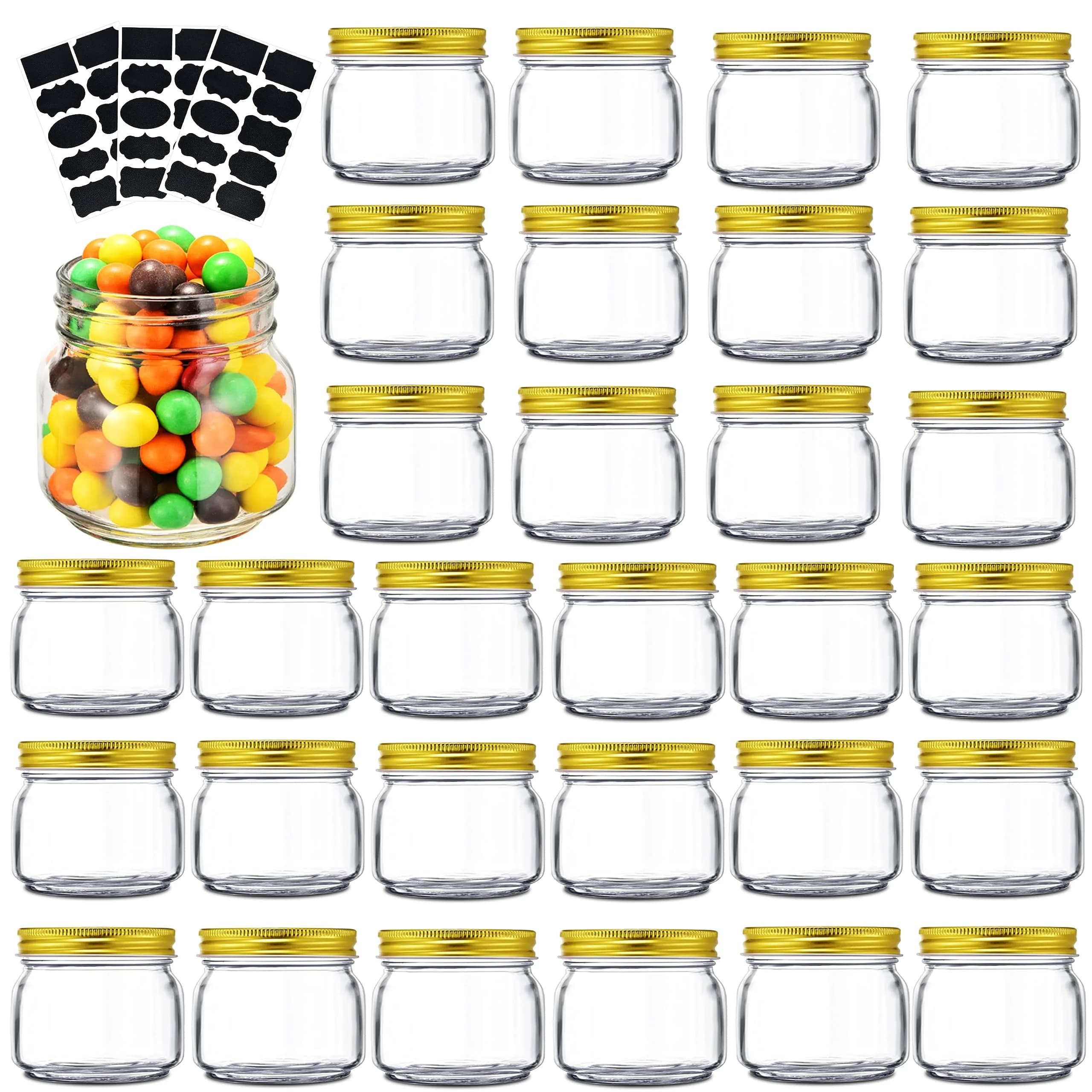 Rainforce Mason Jars 8 oz 30 Pack with Gold Lids | Food Storage & Canning