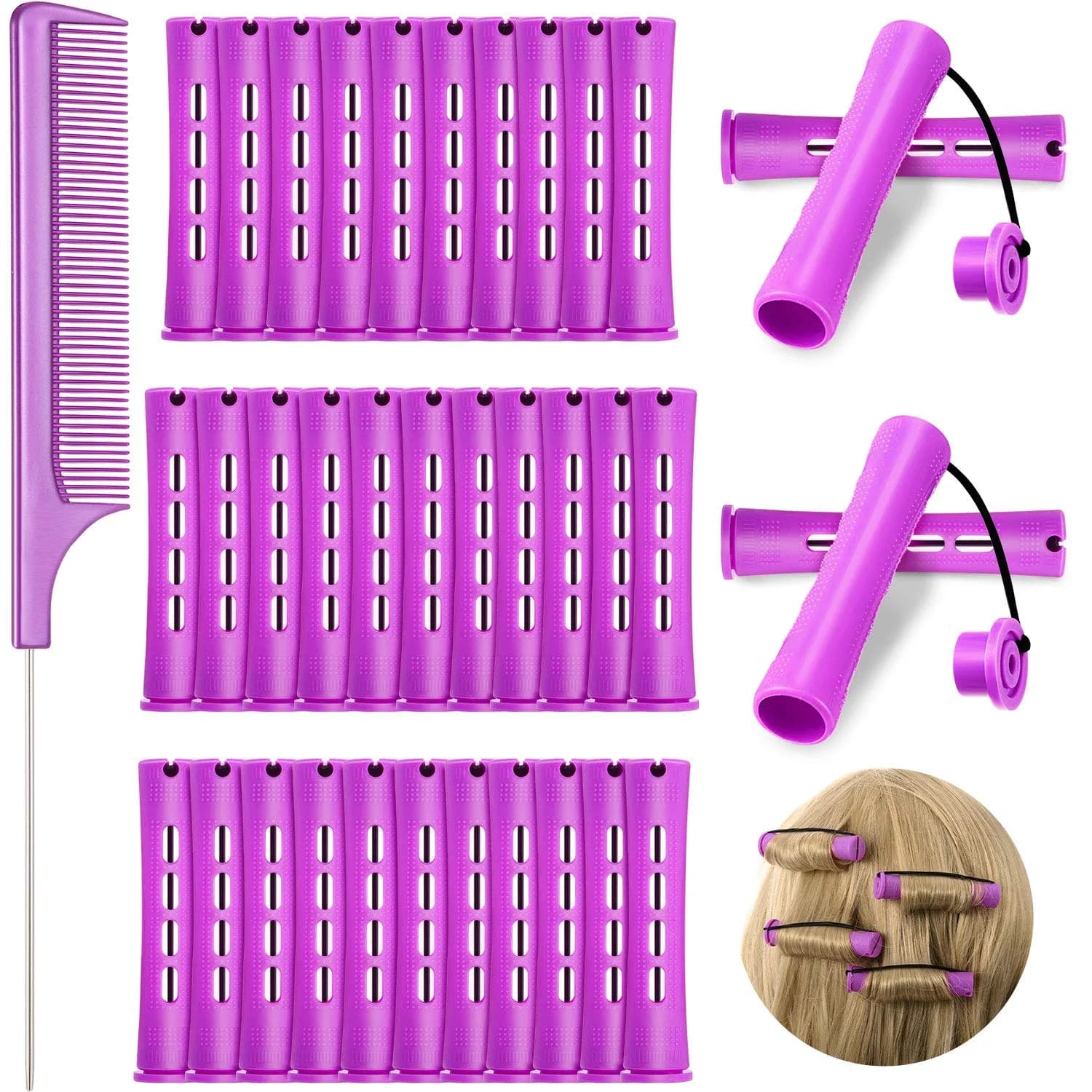 WILLBOND Hair Perm Rods for Long Hair, Purple, 0.75 Inch | Natural Curling Tool for Home & Salon Use