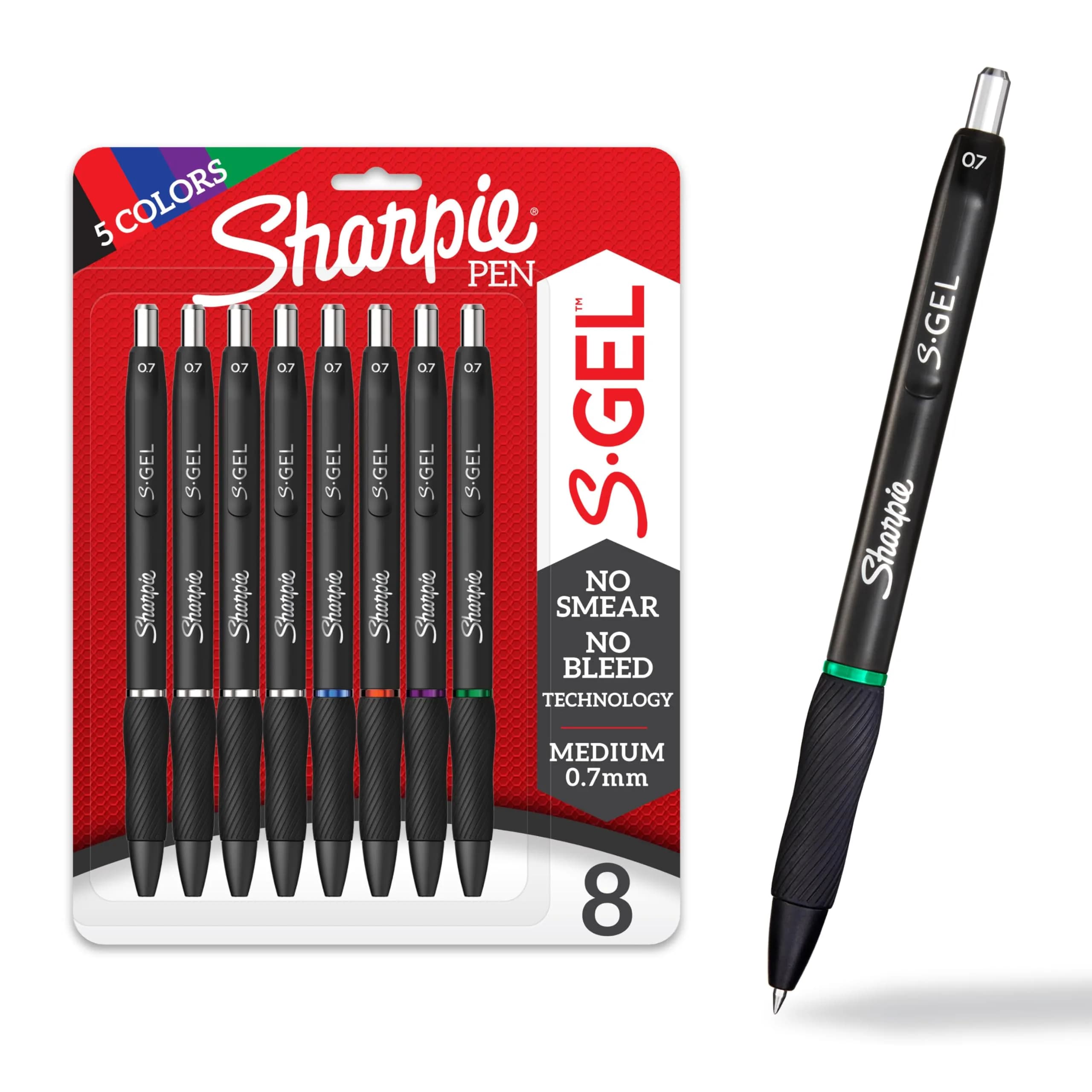 Sharpie S-Gel Gel Pens 8 Count | No-Smear, No-Bleed, Medium Point (0.7mm) Assorted Colors
