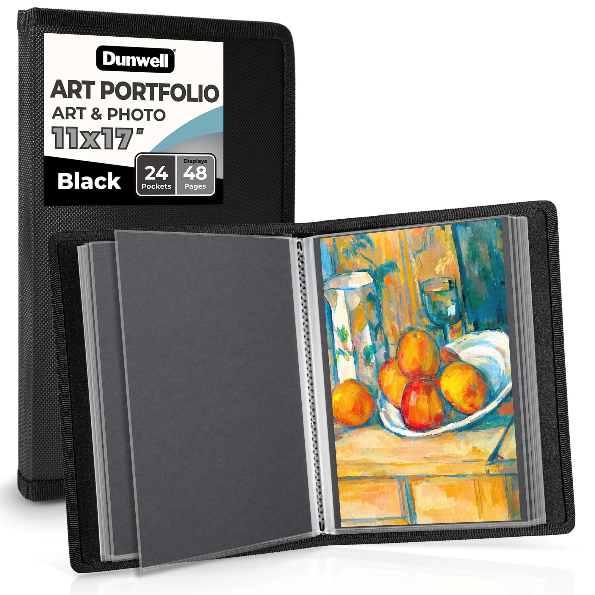 Dunwell 11x17 Art Portfolio Binder, 24-Sleeve, Black Mounting Paper, Black | Large Art Organizer for Artists & Students - main product image