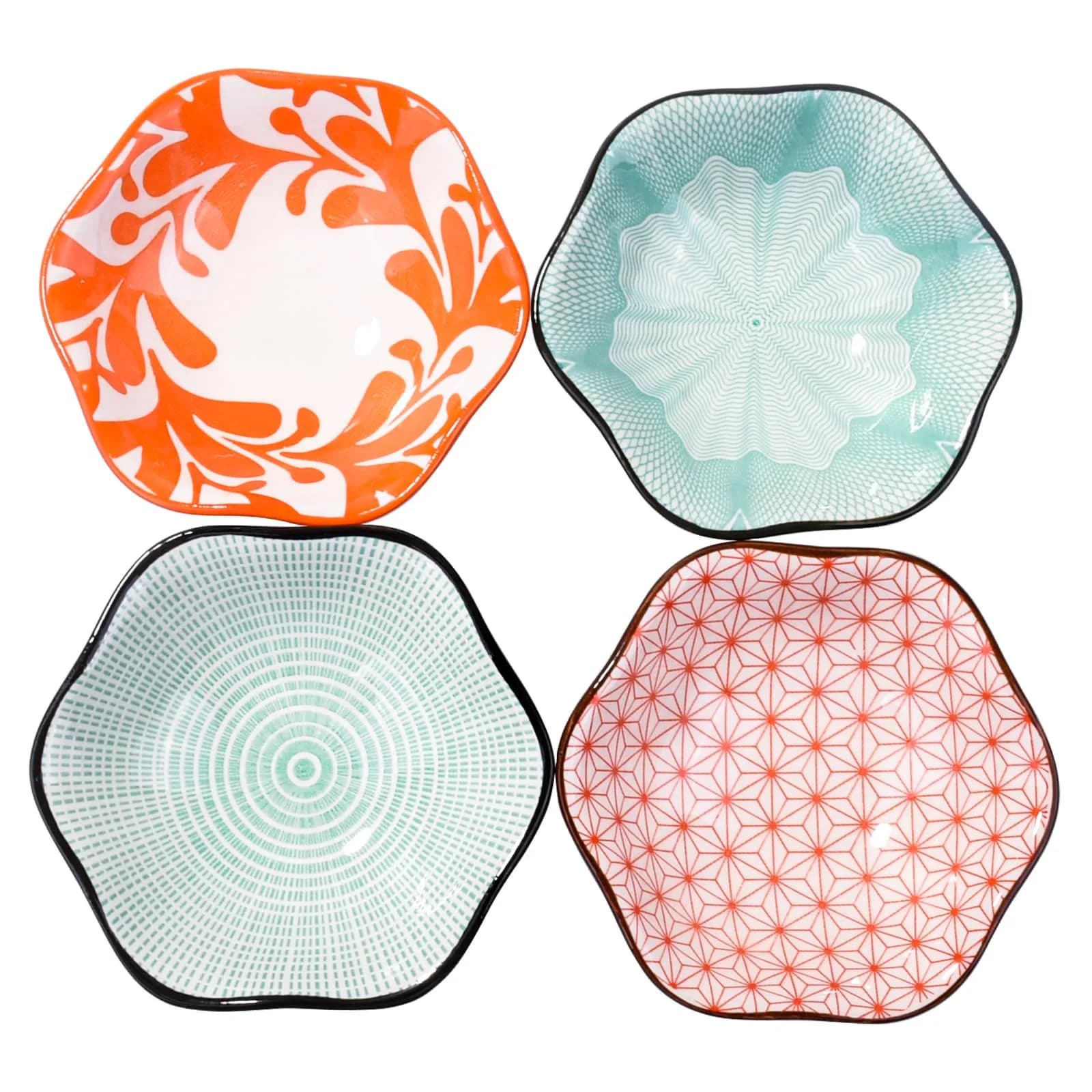 Whitenesser Ceramic Dipping Bowl Set of 4 | Assorted Geometric Floral Sauce Dishes, 4.13" - main product image
