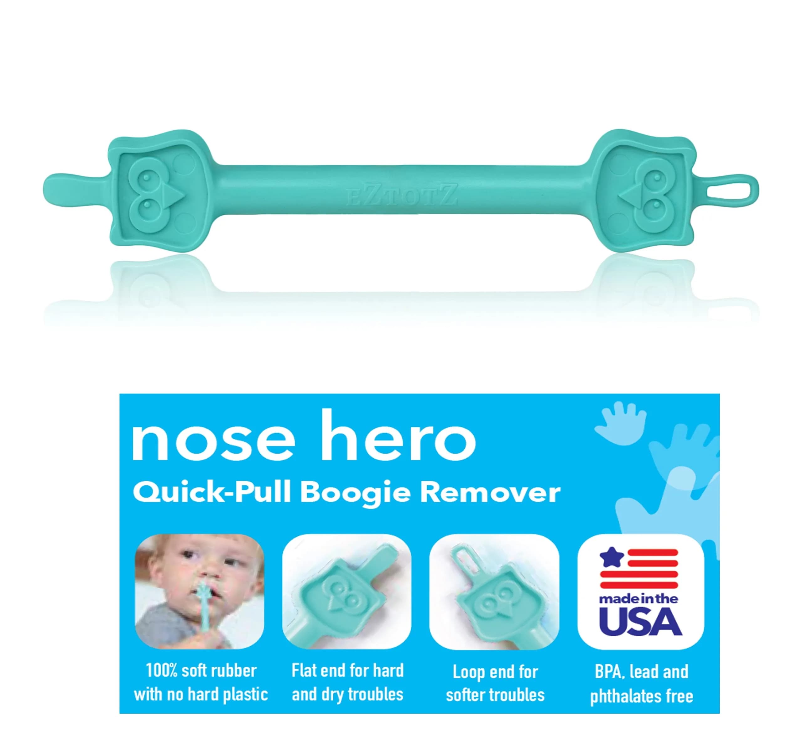 EZTOTZ Nose Hero Baby Nose & Ear Cleaner Tool | Flexible Rubber Infant Booger Picker, Made in USA