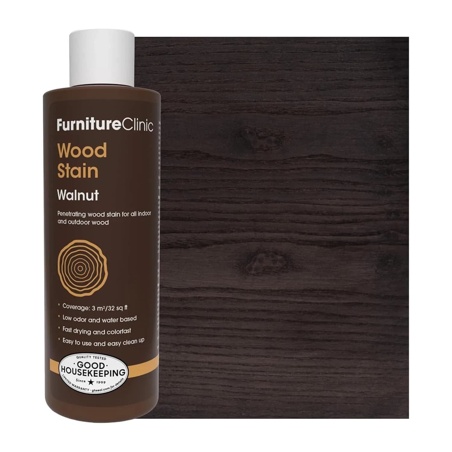 Furniture Clinic Walnut Wood Stain 250ml (8.5 Fl Oz) | Water Based, Fast Drying, Low Odor