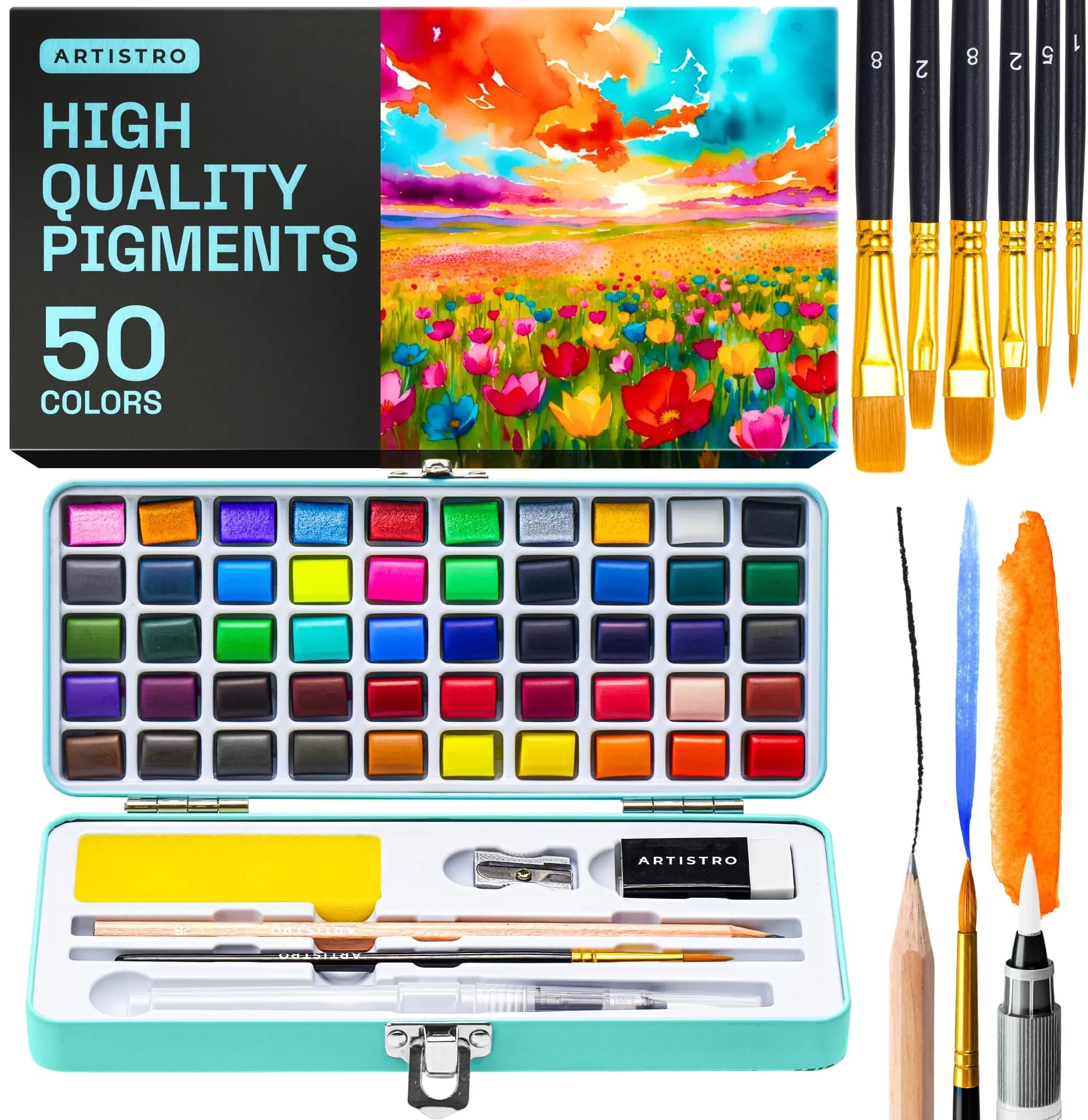 ARTISTRO Watercolor Paint Set with Palette & Brush Pens - 48 Colors | High-Quality Artist Watercolors for Adults & Kids