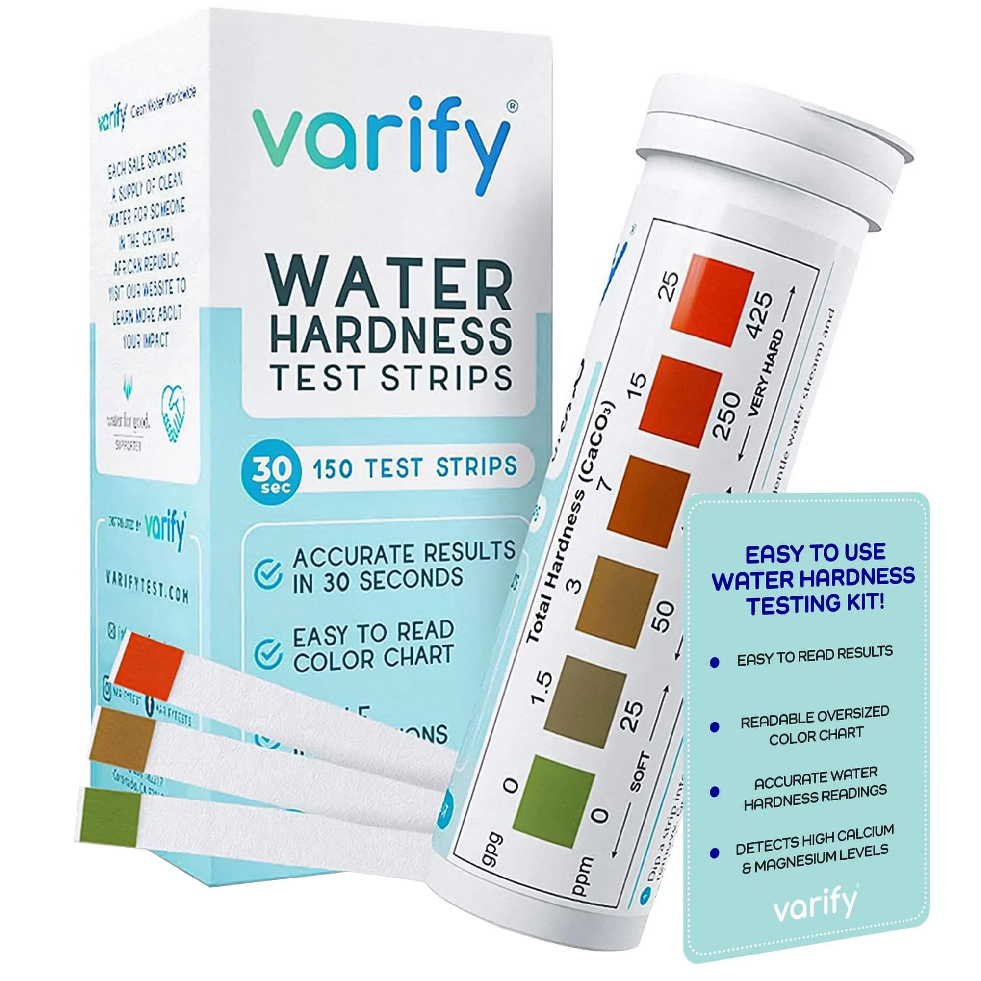 VARIFY Water Hardness Test Kit 150 Strips | Test Drinking Water, Wells, Pools, Spas - main product image