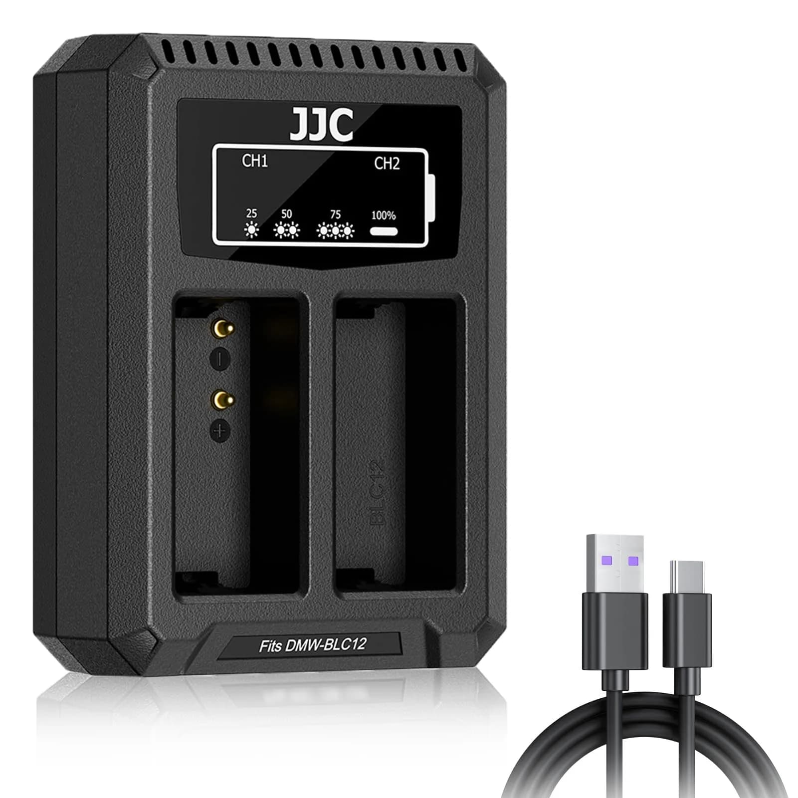 JJC Dual USB Battery Charger for DMW-BLC12 Sigma BP-51 Leica BP-DC12 | Compatible with Lumix G95 G85 GH2 G5 G6 FZ200 FZ1000