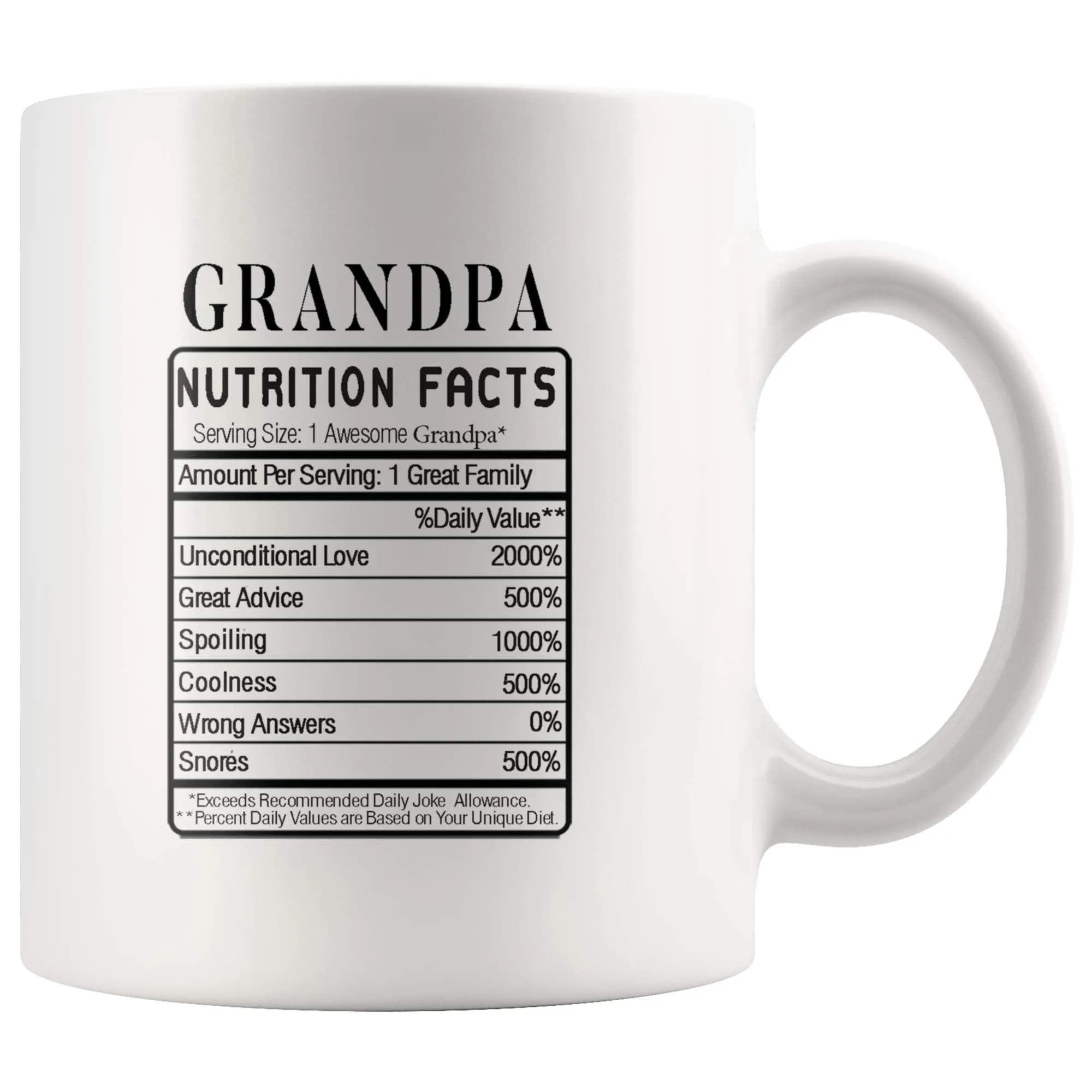Panvola Grandpa Nutrition Facts Funny Grandparents Day Ceramic Mug 11oz White | Humorous Gift for Grandparents