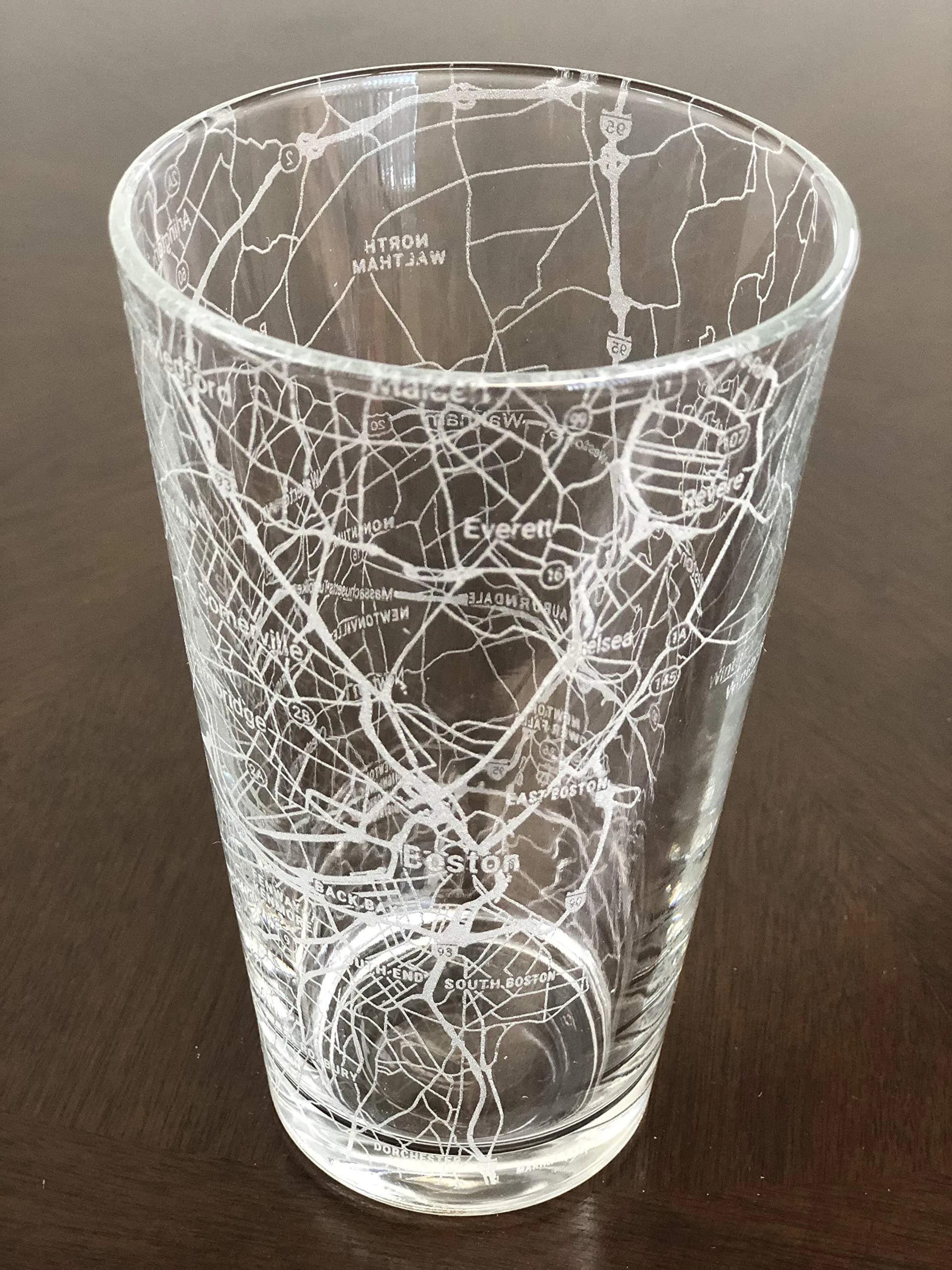 Or Something 16 oz Pint Beer Glass Urban City Map Boston Massachusetts | Clear, Dishwasher Safe